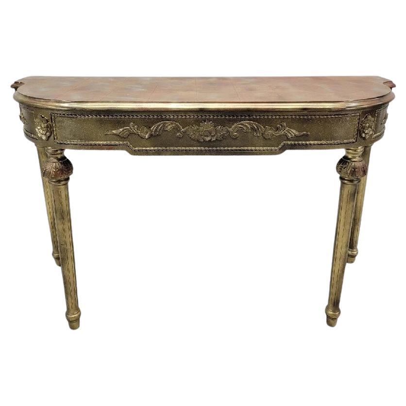 Vintage French Louis XVI Style Gold Gilt Demilune Console Table