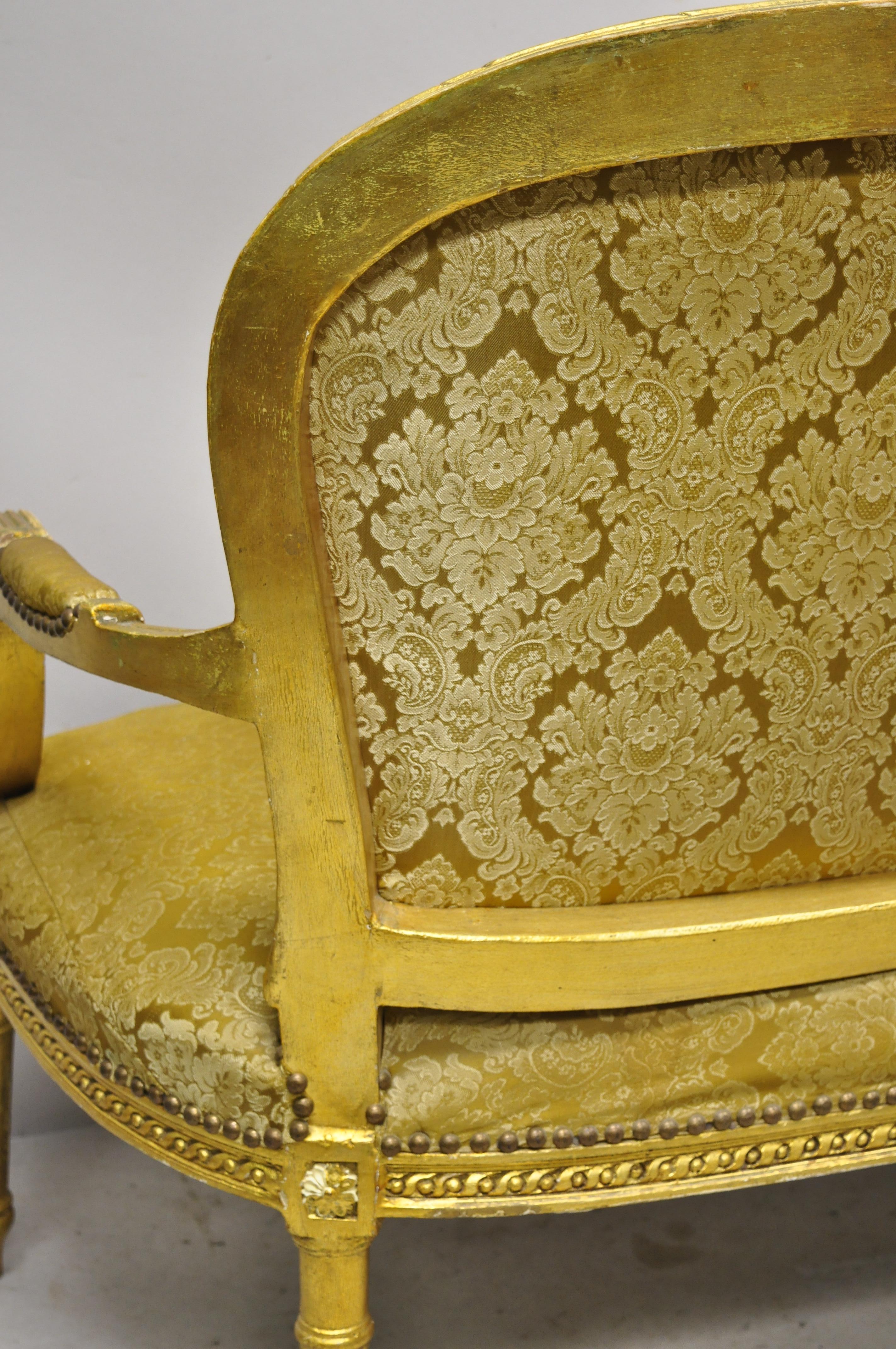 Vintage French Louis XVI Style Gold Leaf 6-Leg Settee Loveseat Sofa 3