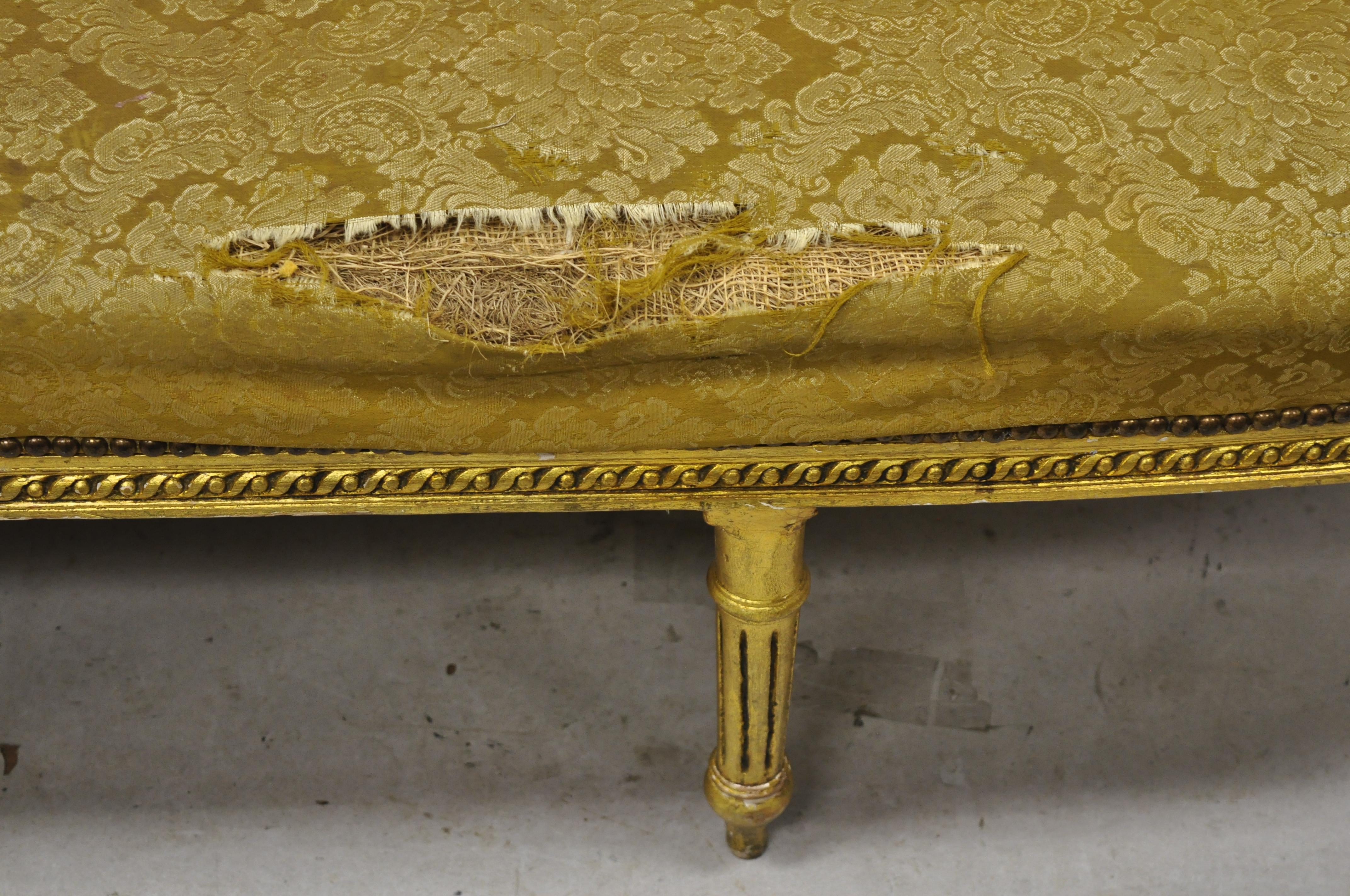 20th Century Vintage French Louis XVI Style Gold Leaf 6-Leg Settee Loveseat Sofa