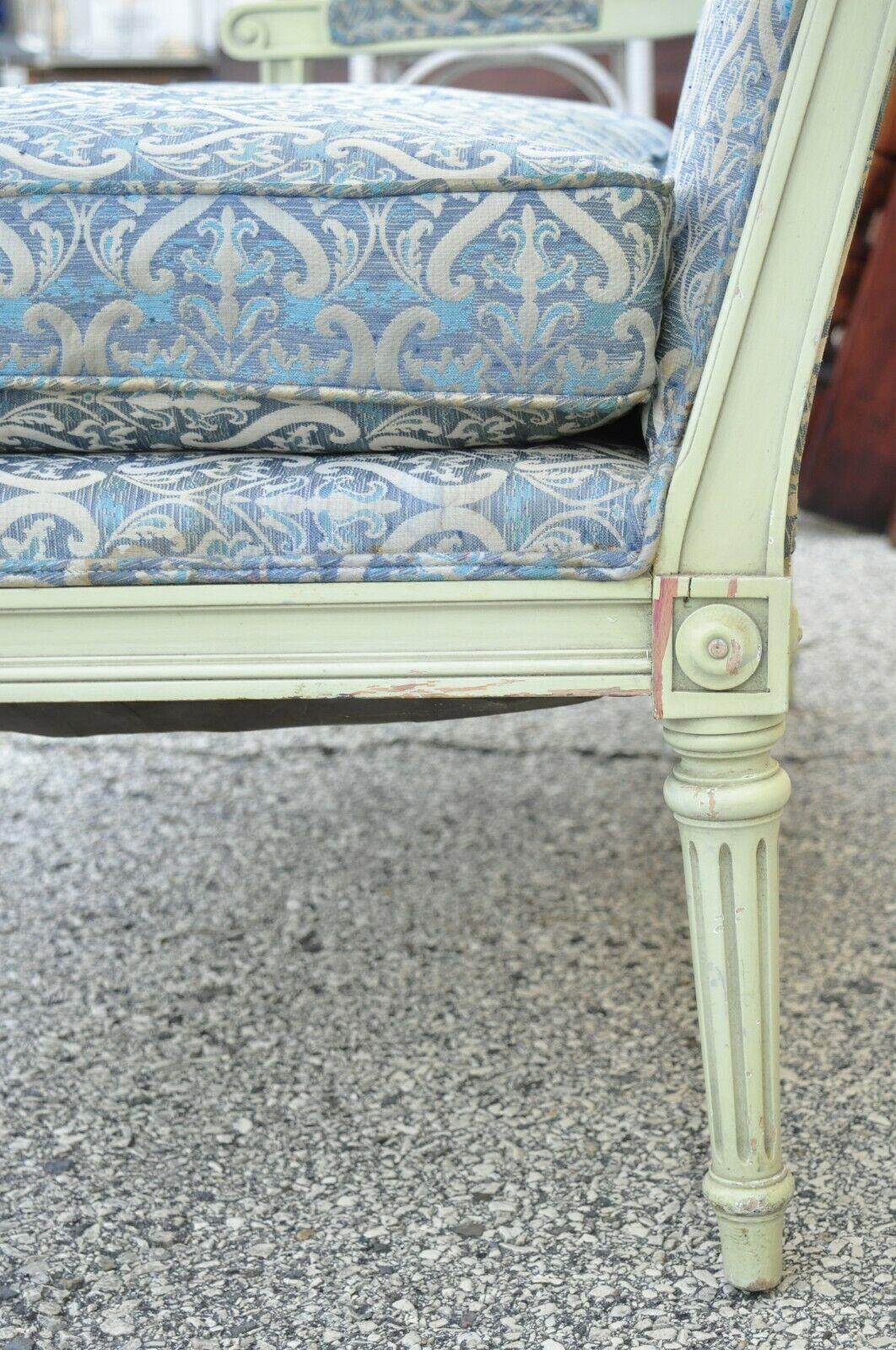 Vintage French Louis XVI Style Hollywood Regency Green Blue Settee Loveseat Sofa For Sale 5