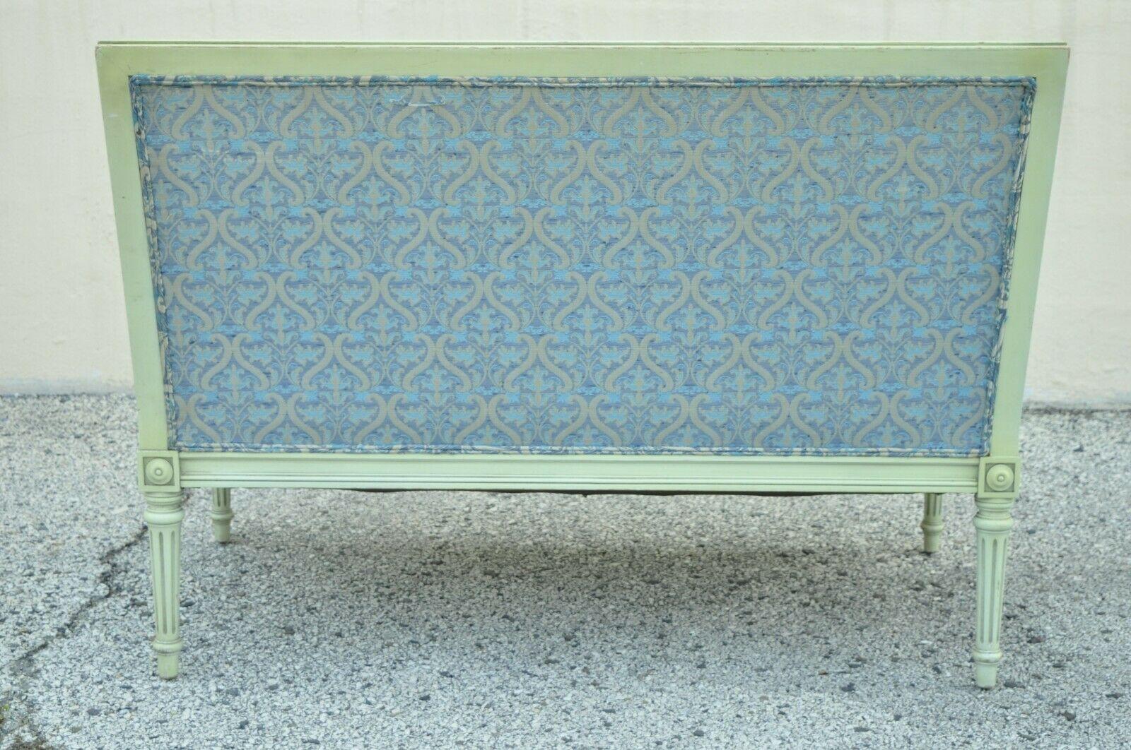 Vintage French Louis XVI Style Hollywood Regency Green Blue Settee Loveseat Sofa For Sale 1