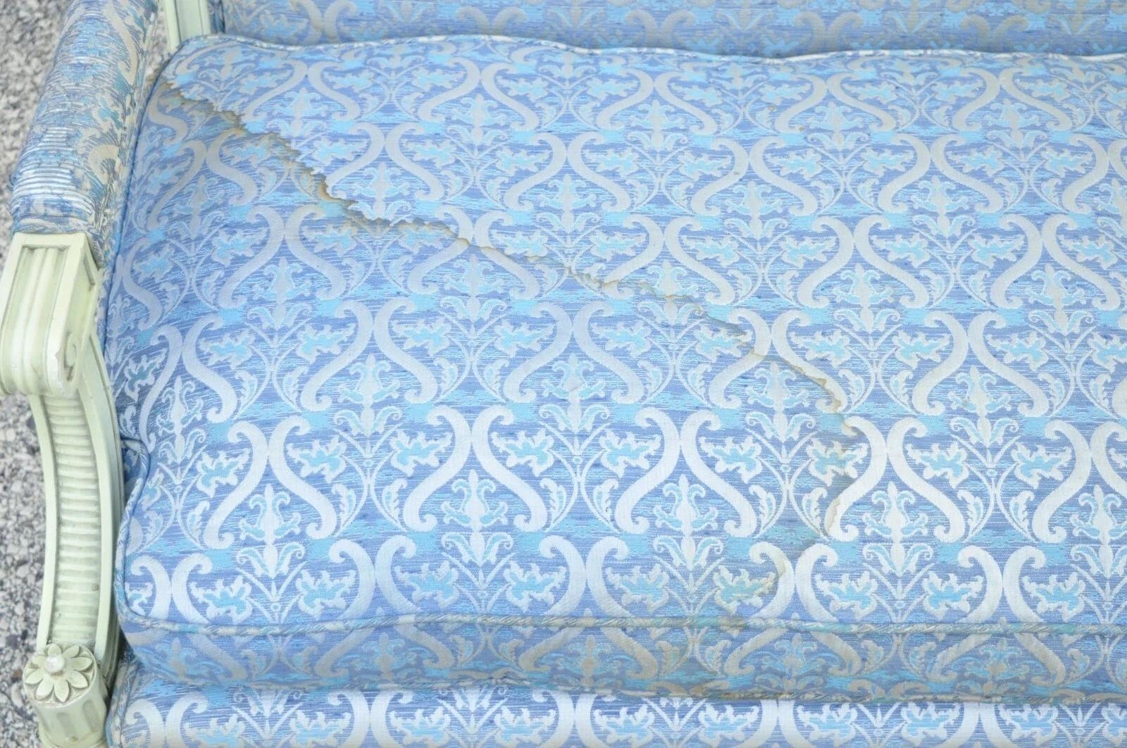 Canapé Vintage Français Style Louis XVI Hollywood Regency Vert Bleu Canapé Loveseat Sofa en vente 1
