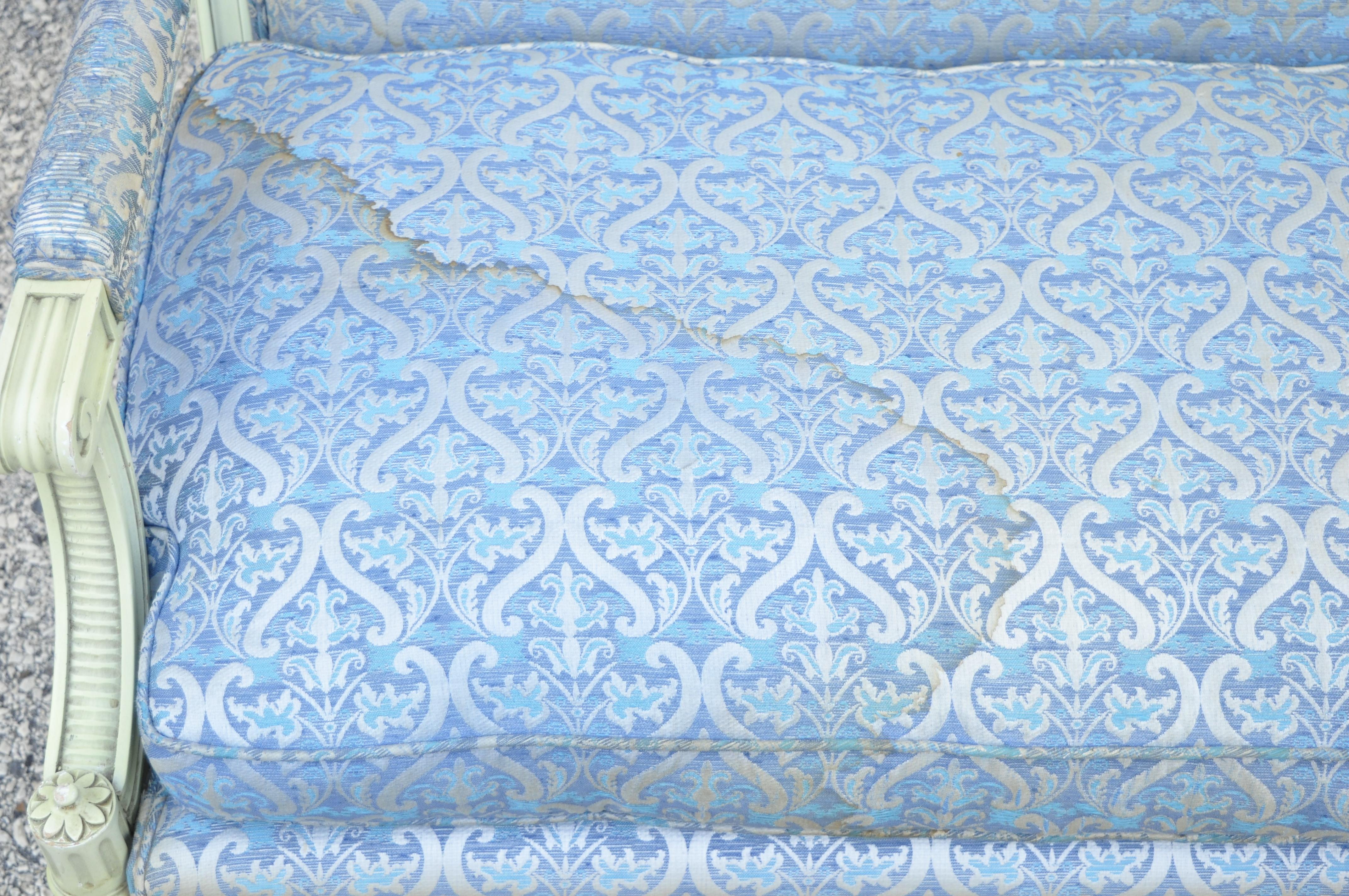 Vintage French Louis XVI Style Hollywood Regency Green Blue Settee Loveseat Sofa 1