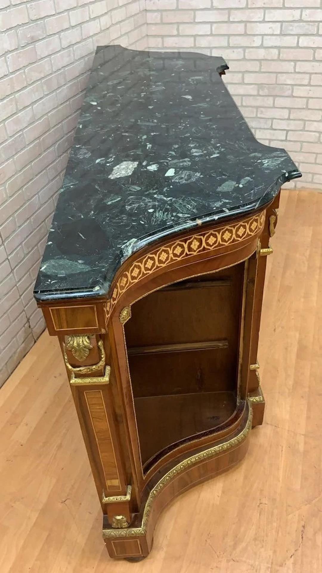 20th Century Vintage French Louis XVI Style Inlaid Serpentine Marble Top Credenza For Sale