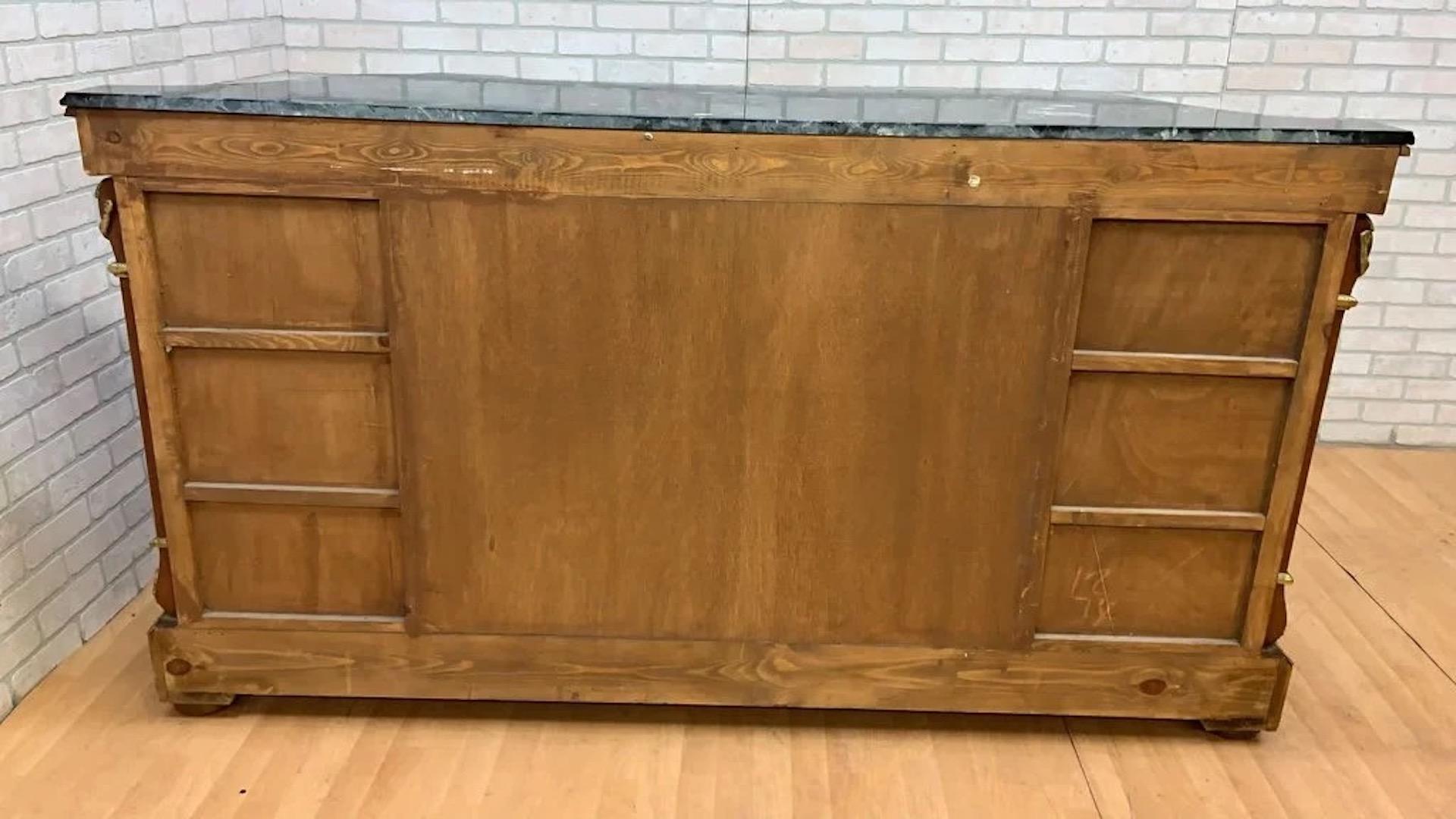 Vintage French Louis XVI Style Inlaid Serpentine Marble Top Credenza For Sale 4