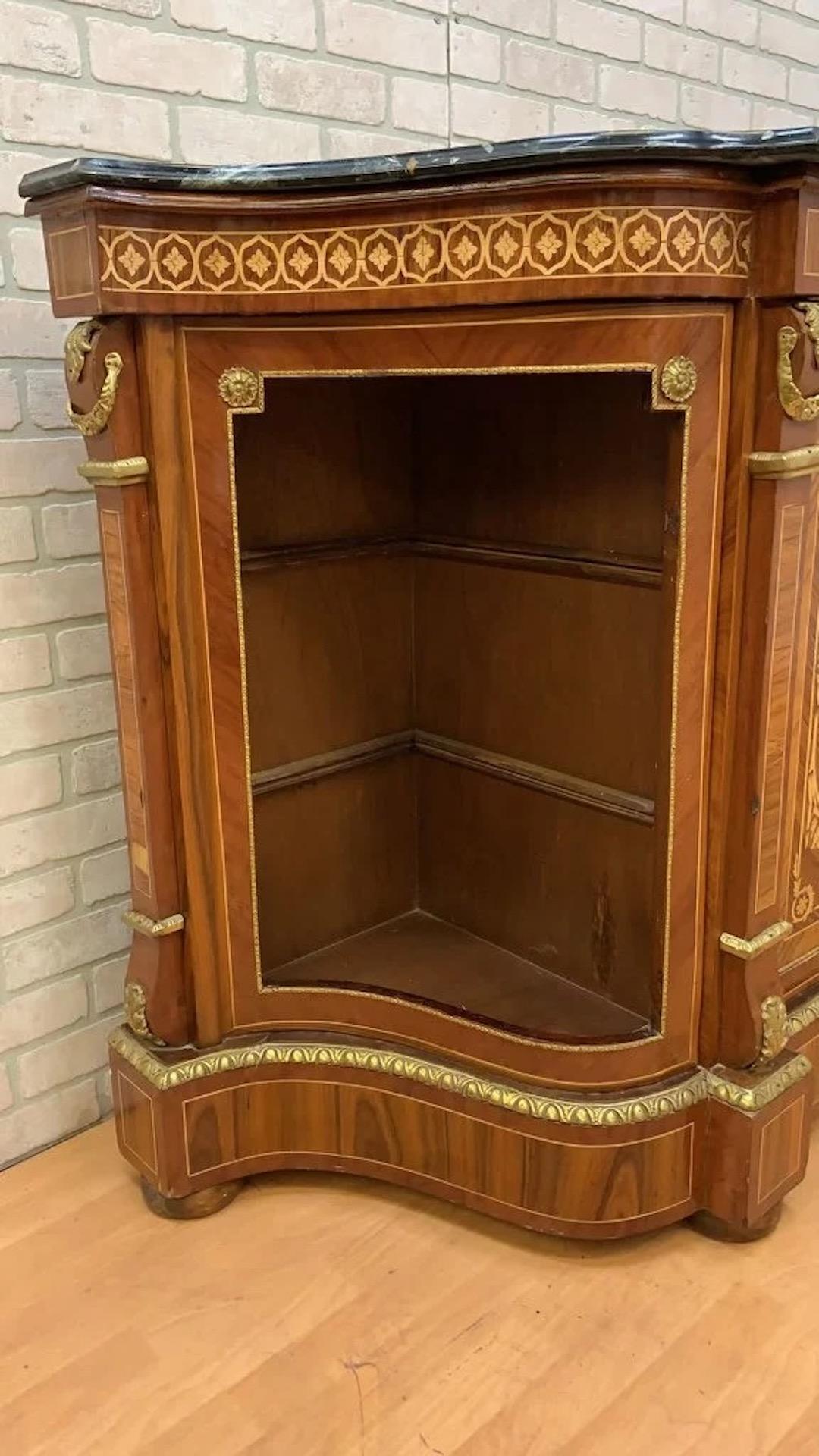 Vintage French Louis XVI Style Inlaid Serpentine Marble Top Credenza For Sale 5