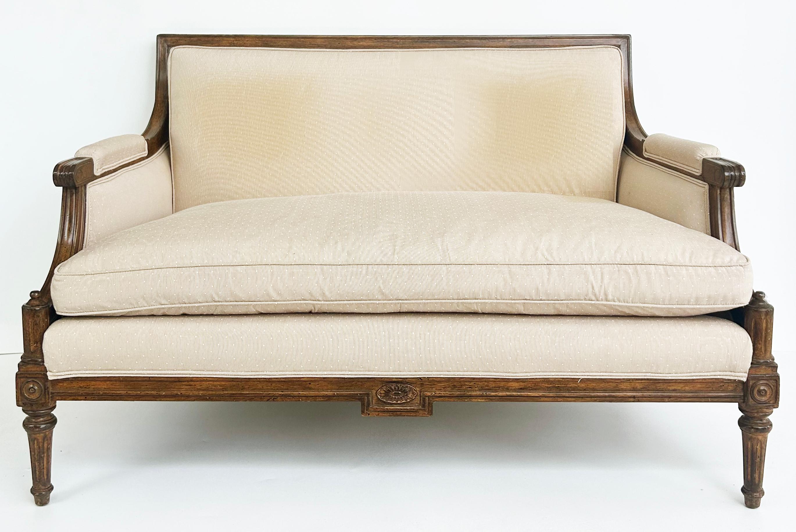 20th Century Vintage French Louis XVI Style Loveseat, Lewis Mittman Attributed, Upholstered For Sale