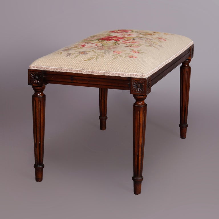French Louis XVI Style Mahogany and Floral Needlepoint Piano Bench