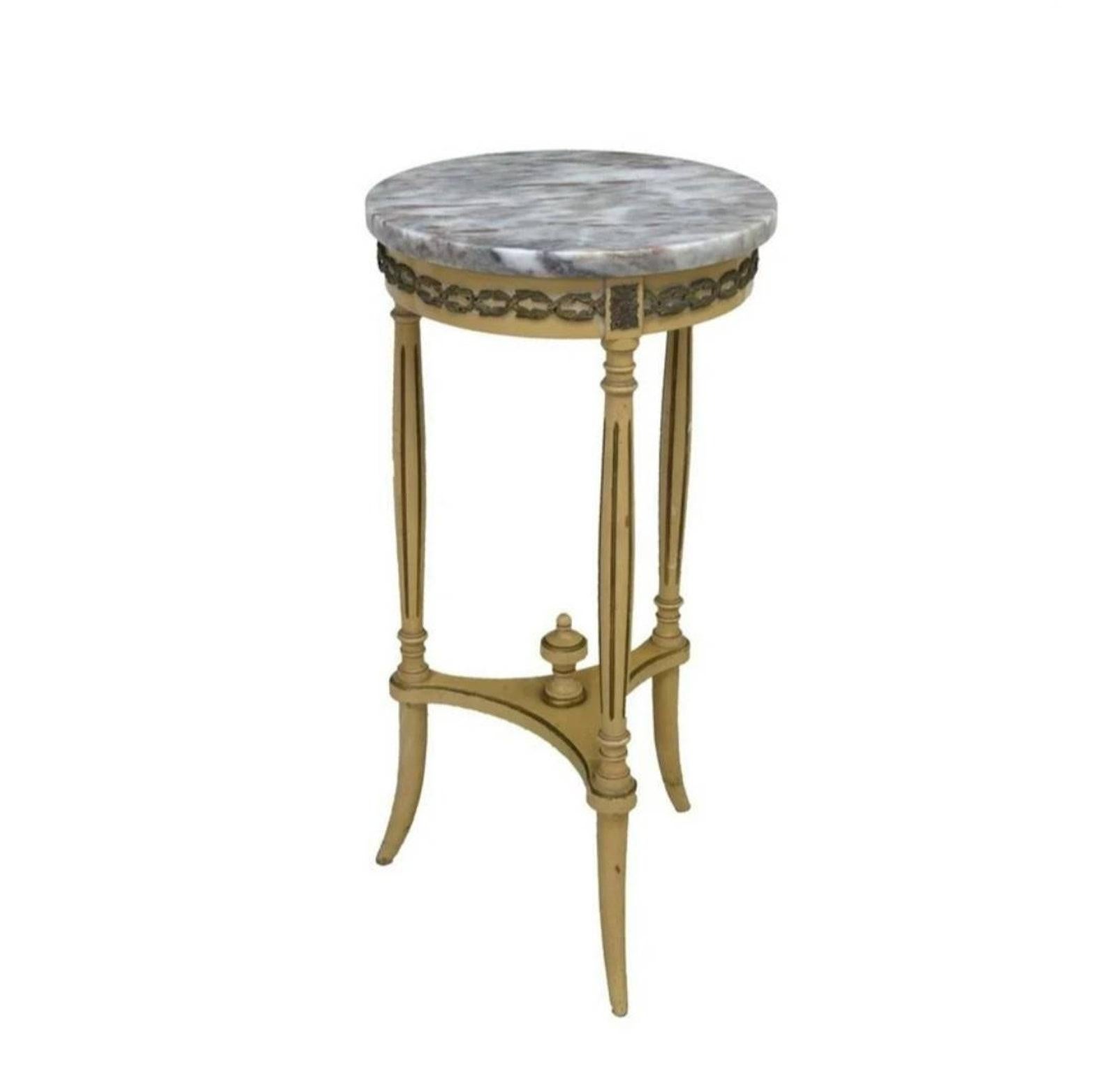 Vintage French Louis XVI Style Marble-Top Pedestal Table 4