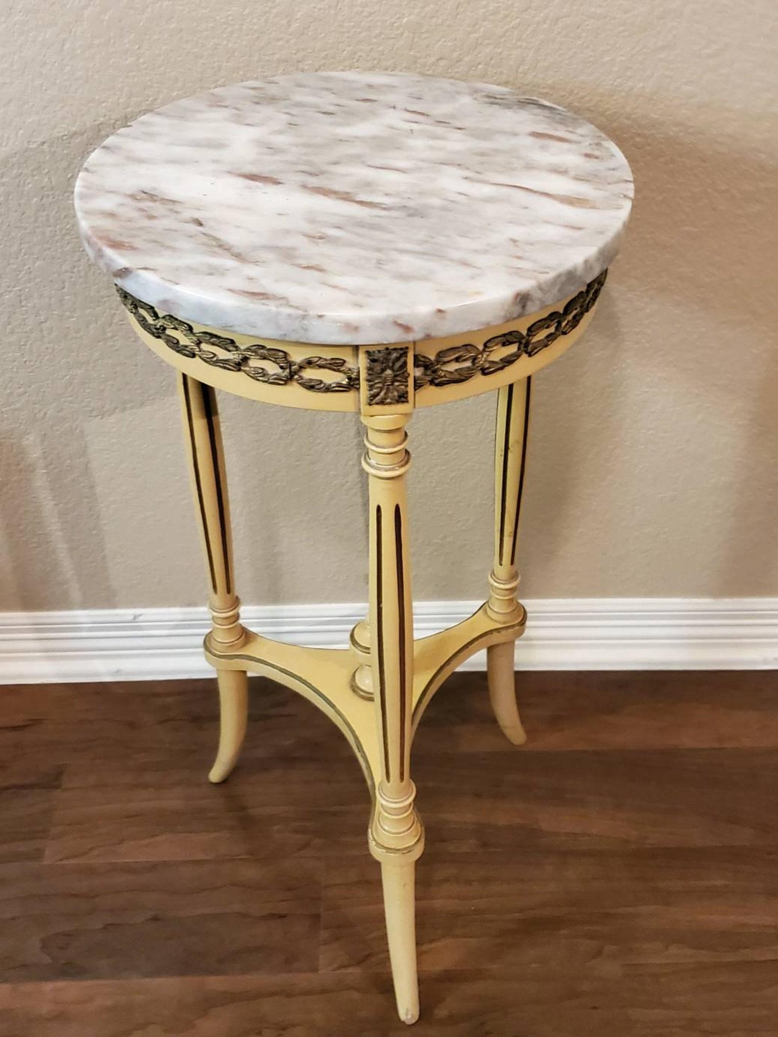 Gilt Vintage French Louis XVI Style Marble-Top Pedestal Table