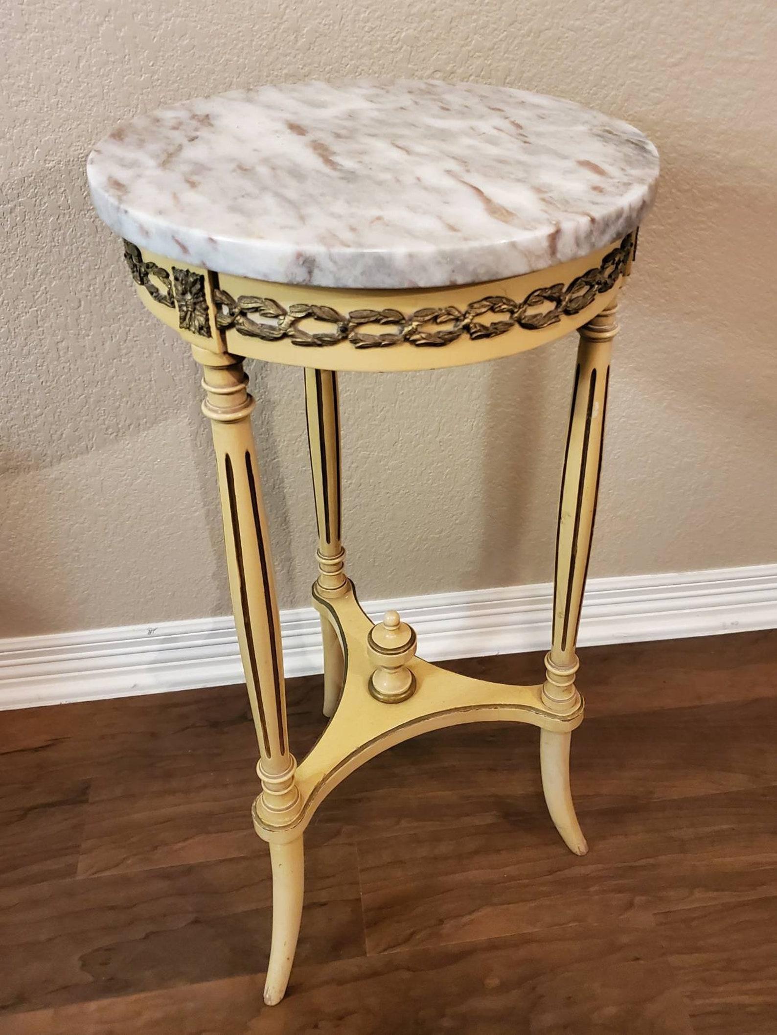 Ormolu Vintage French Louis XVI Style Marble-Top Pedestal Table