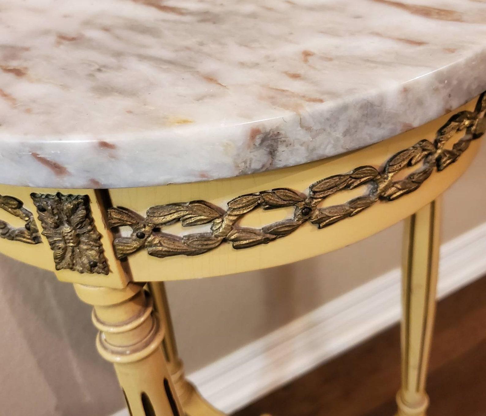 Vintage French Louis XVI Style Marble-Top Pedestal Table 1