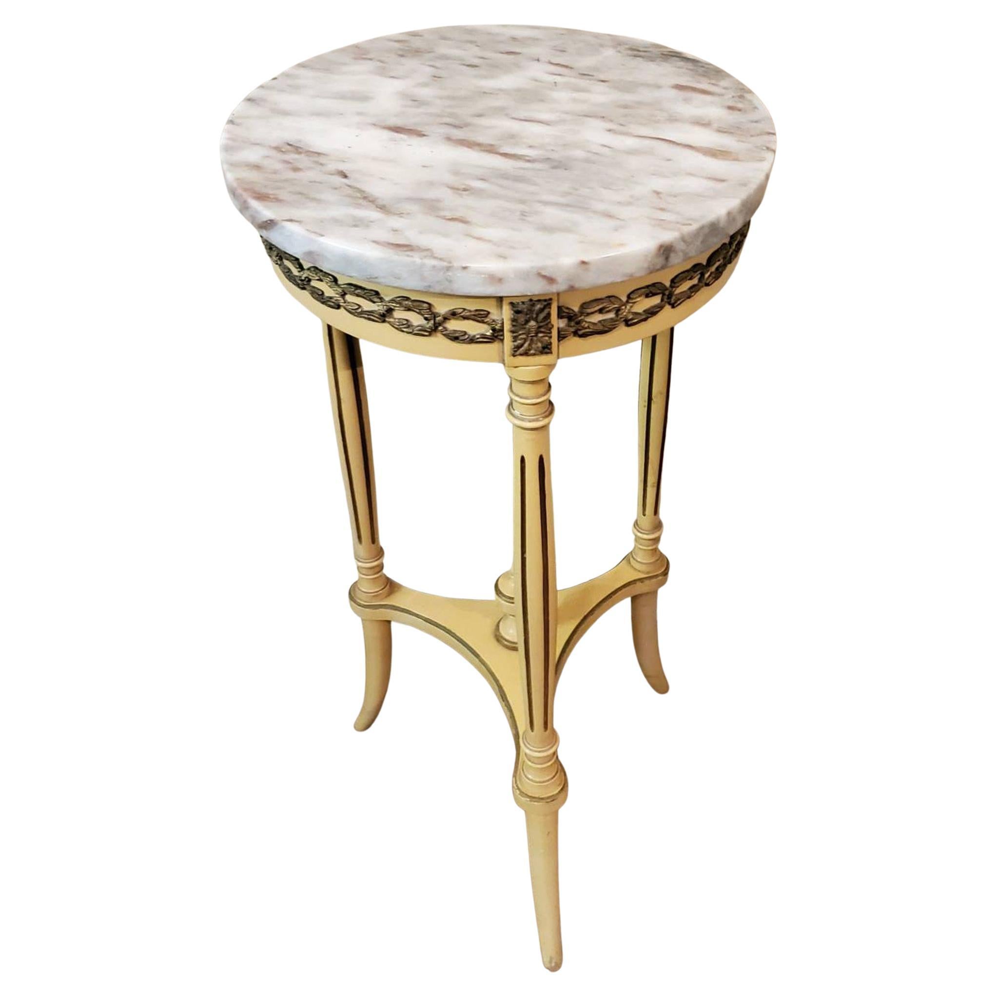 Vintage French Louis XVI Style Marble-Top Pedestal Table