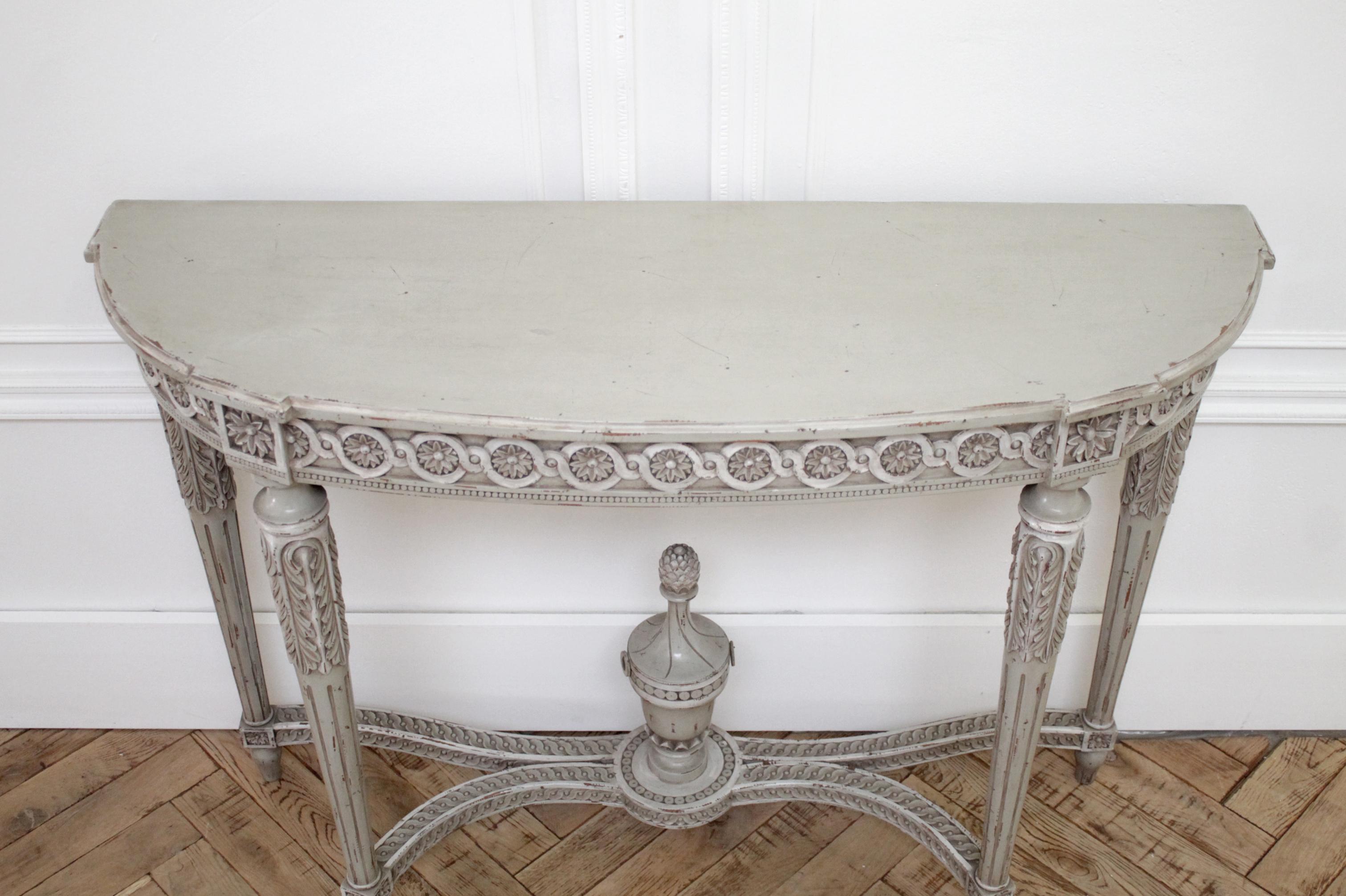 20th Century Vintage French Louis XVI Style Original Painted and Carved Console Table