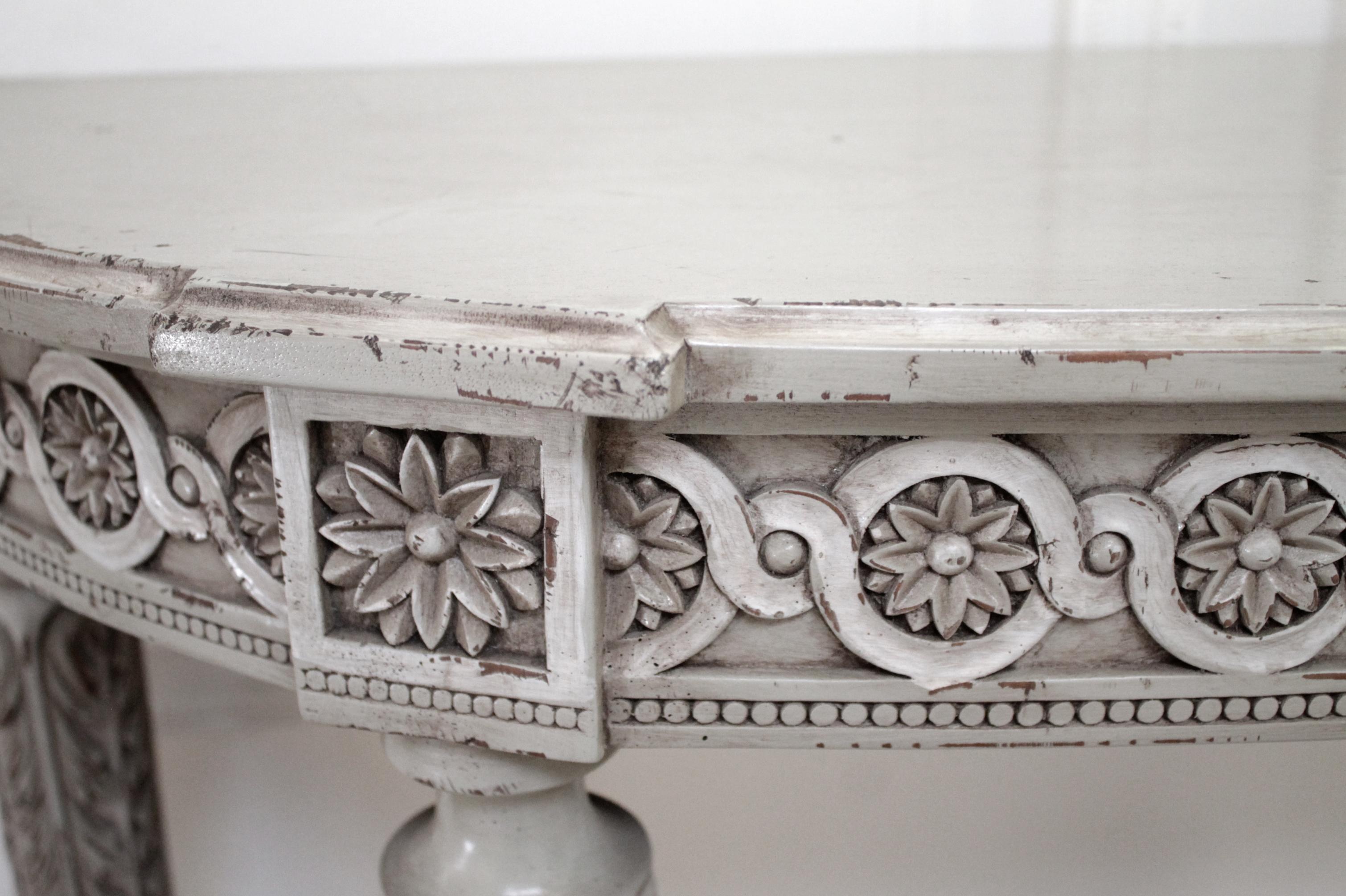 Vintage French Louis XVI Style Original Painted and Carved Console Table 1
