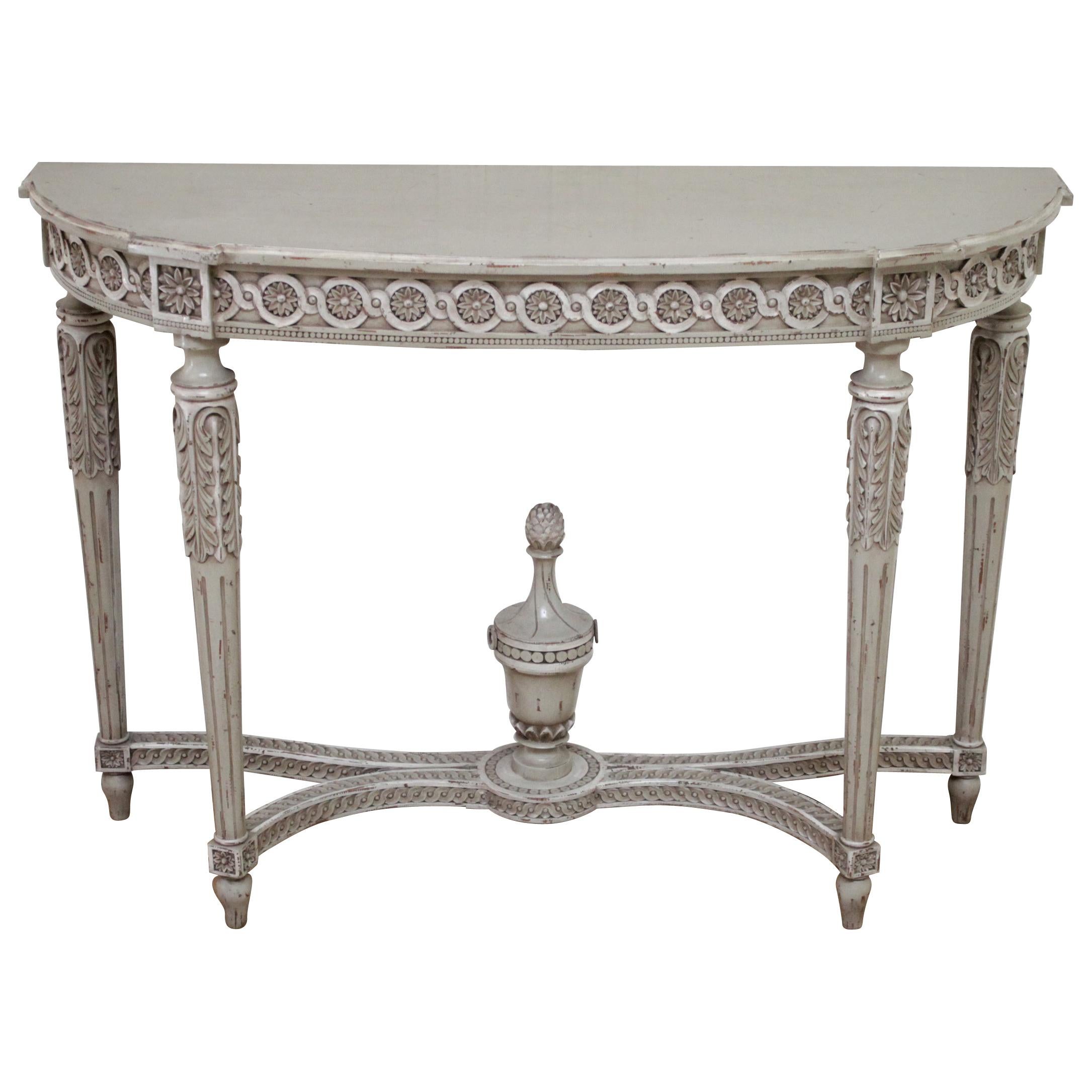 Vintage French Louis XVI Style Original Painted and Carved Console Table