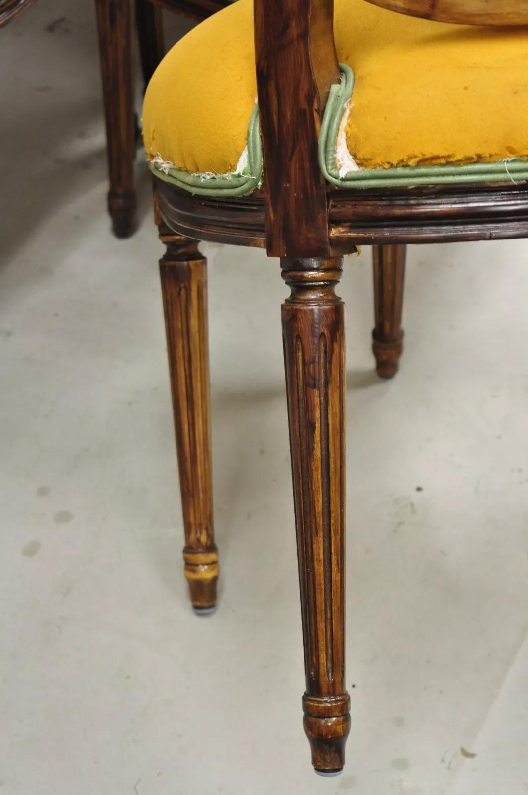 Vintage French Louis XVI Style Oval Cane Back Walnut Dining Chairs - Set of 6 6