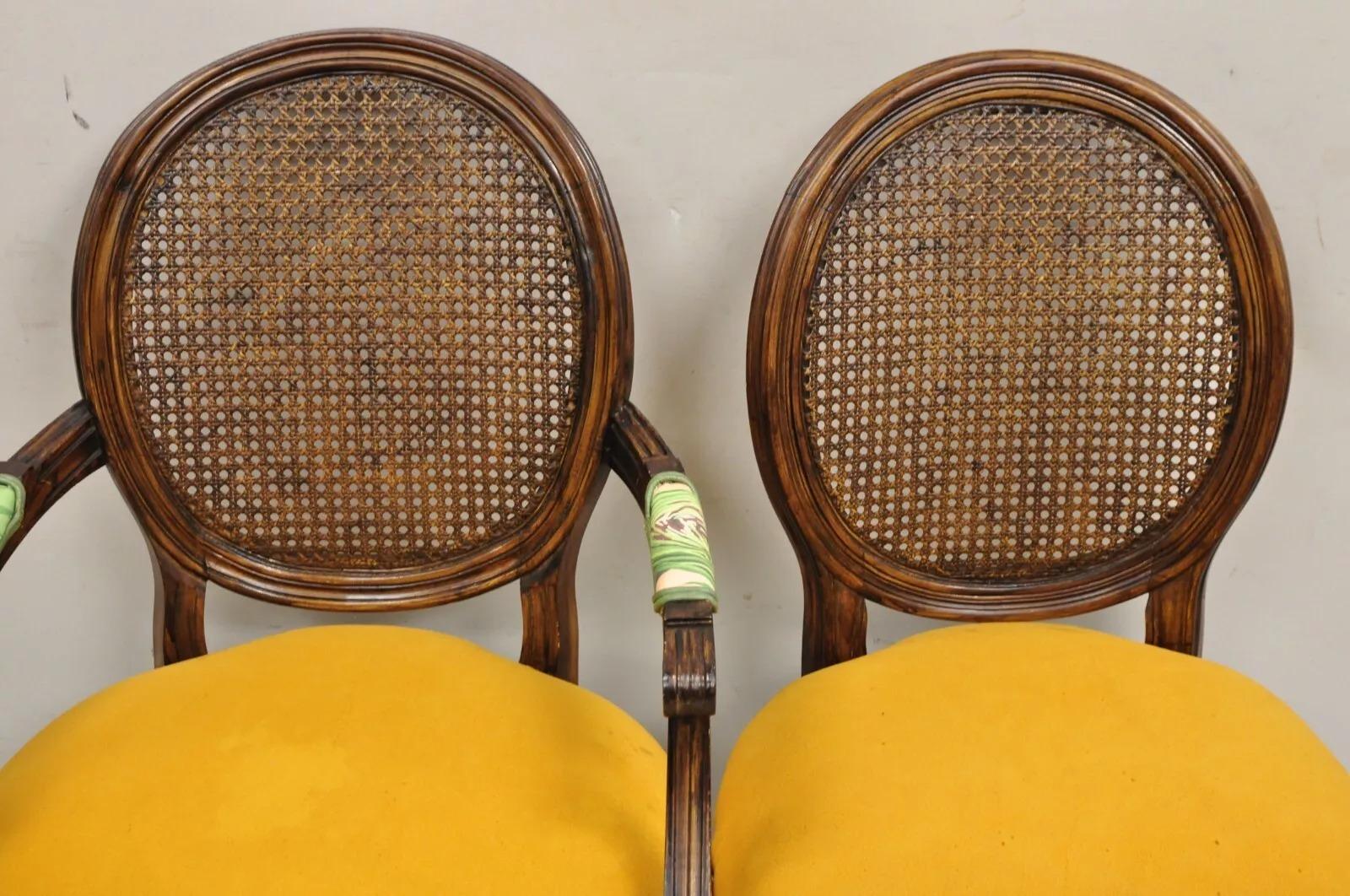 Vintage French Louis XVI Style Oval Cane Back Walnut Dining Chairs - Set of 6 In Good Condition In Philadelphia, PA