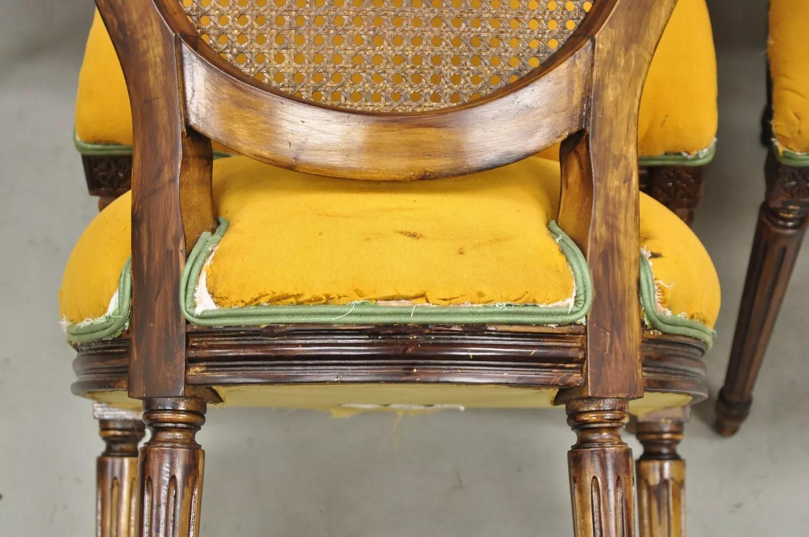 Vintage French Louis XVI Style Oval Cane Back Walnut Dining Chairs - Set of 6 2