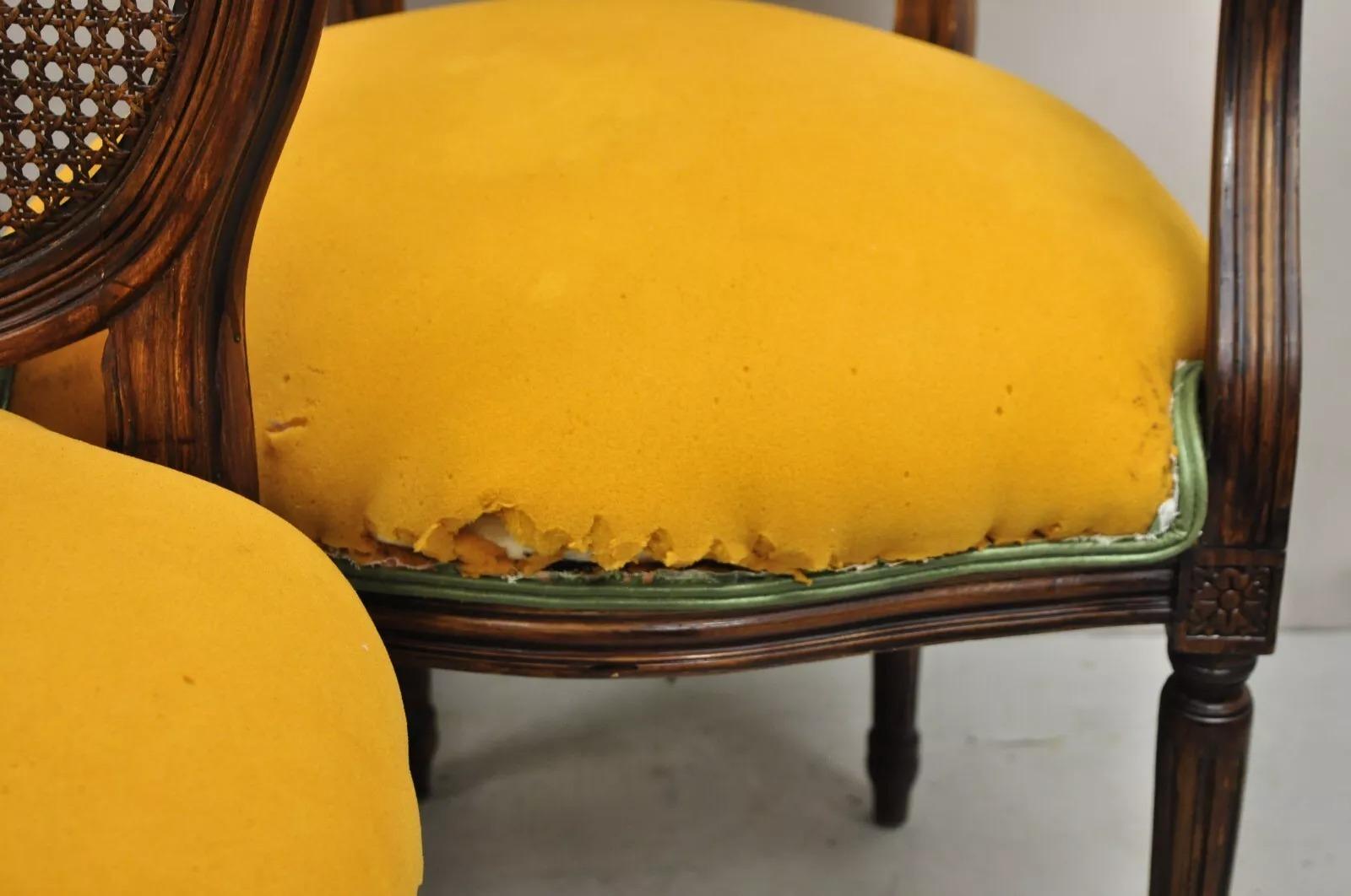 Vintage French Louis XVI Style Oval Cane Back Walnut Dining Chairs - Set of 6 4