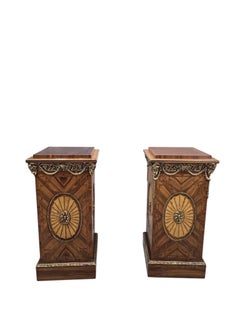 Vintage French Louis XVI Style Parquetry and Ormolu Display Pedestals - Pair