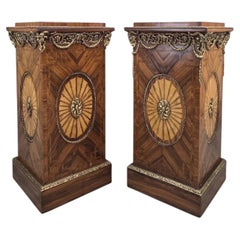 Vintage French Louis XVI Style Parquetry and Ormolu Display Pedestals - Pair