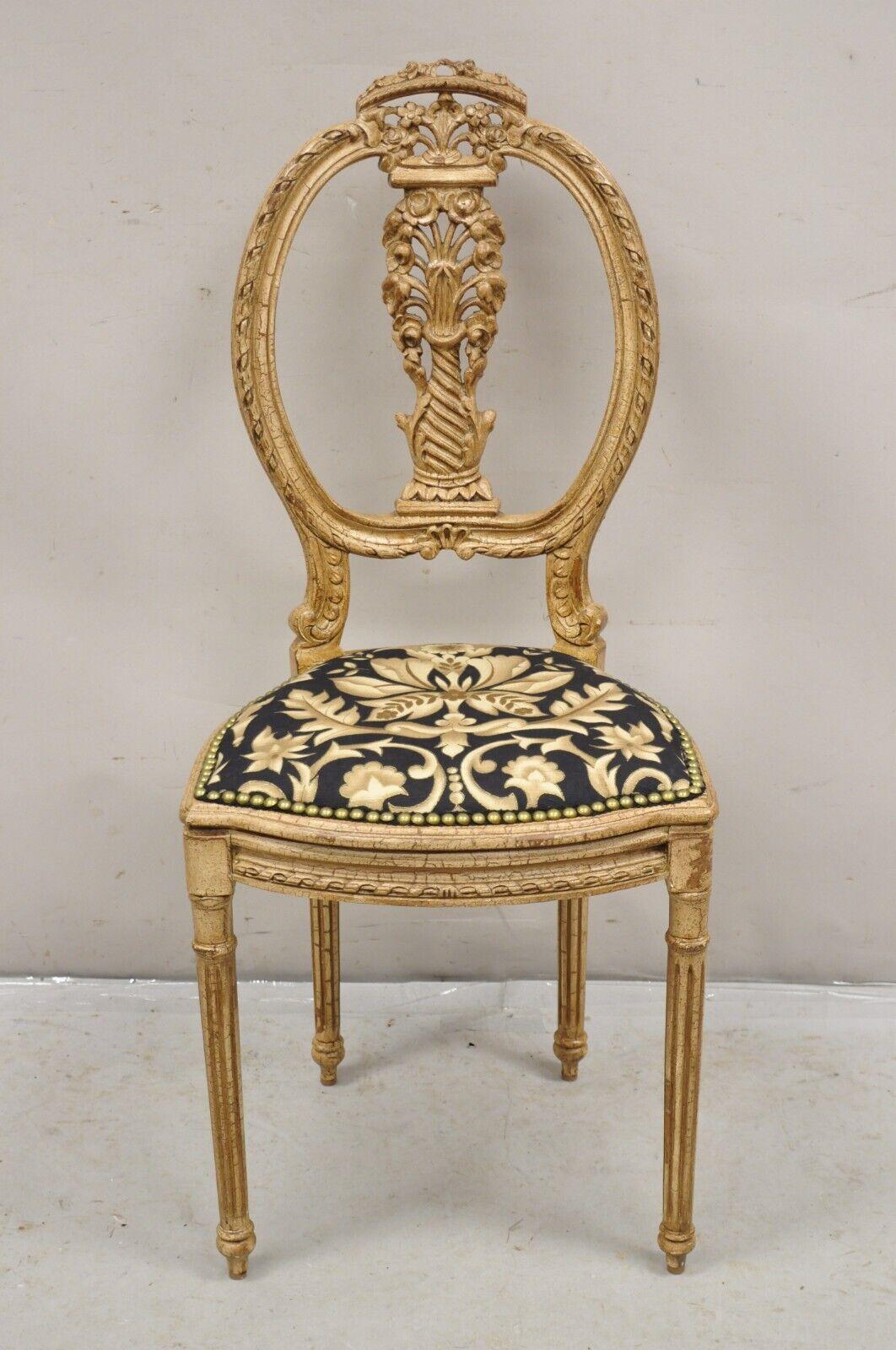 Vintage French Louis XVI Style Petite Carved Wood Cream Boudoir Vanity Chair 6