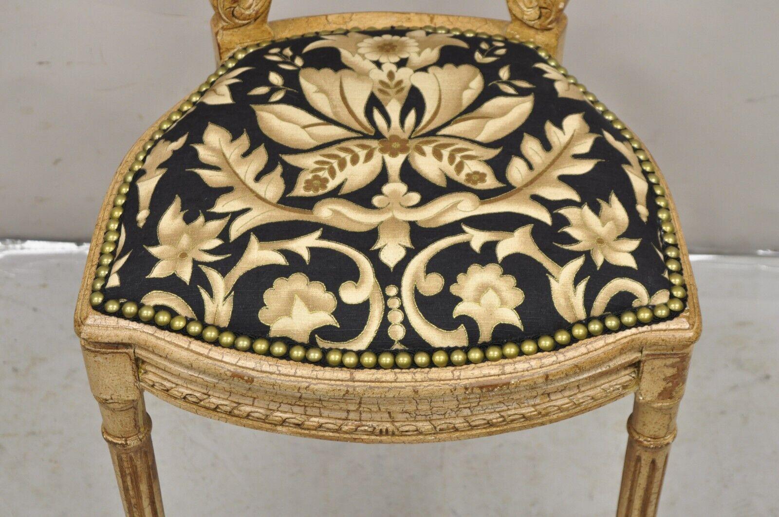Vintage French Louis XVI Style Petite Carved Wood Cream Boudoir Vanity Chair 2