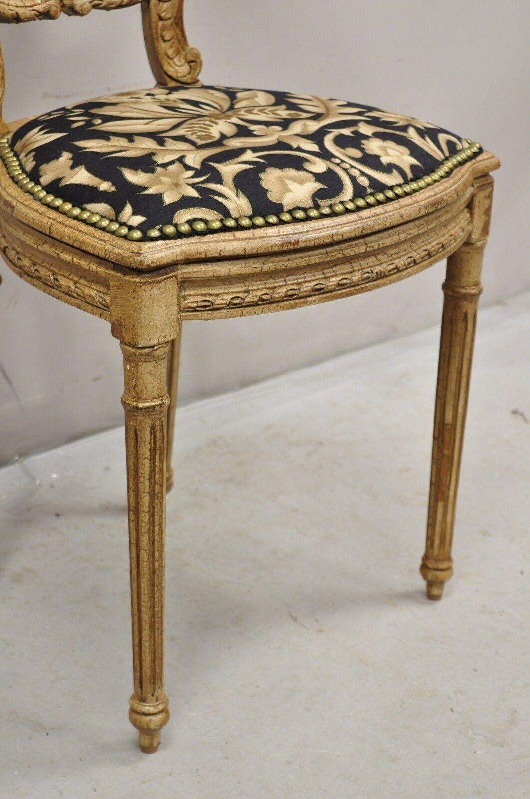 Vintage French Louis XVI Style Petite Carved Wood Cream Boudoir Vanity Chair 3