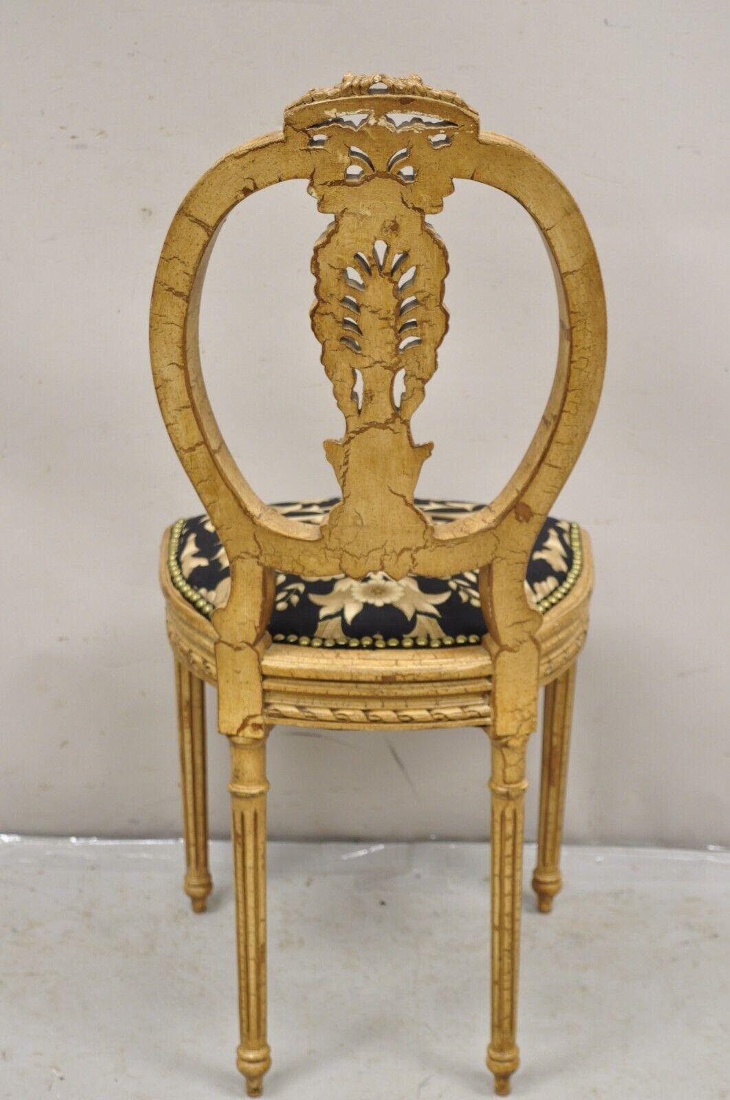 Vintage French Louis XVI Style Petite Carved Wood Cream Boudoir Vanity Chair 4