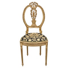 Vintage French Louis XVI Style Petite Carved Wood Cream Boudoir Vanity Chair
