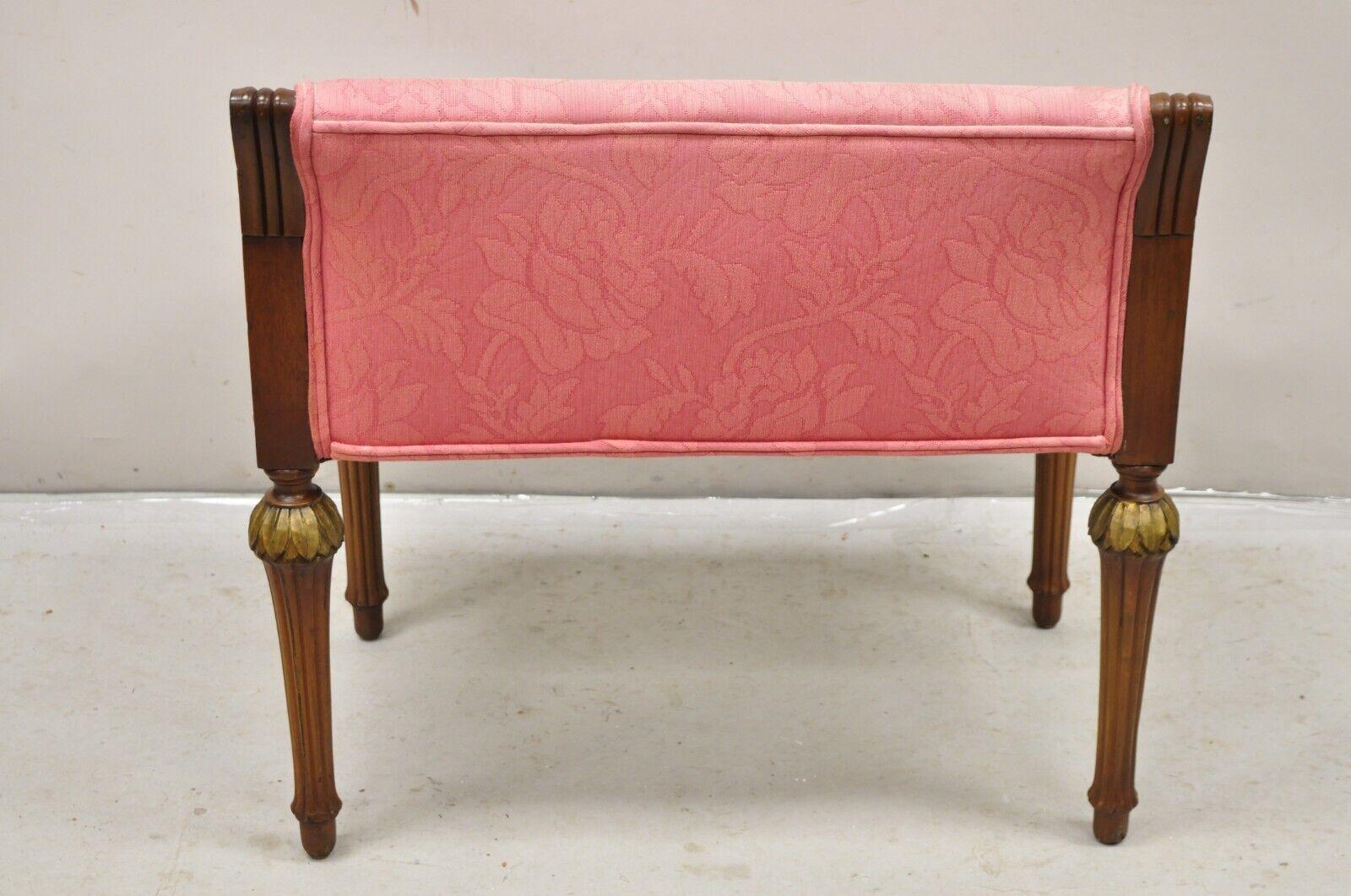 Vintage French Louis XVI Style Pink Vanity Chair Bench Seat w/ Swan Carved Arms 1