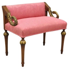 Antique French Louis XVI Style Pink Vanity Chair Bench Seat w/ Swan Carved Arms
