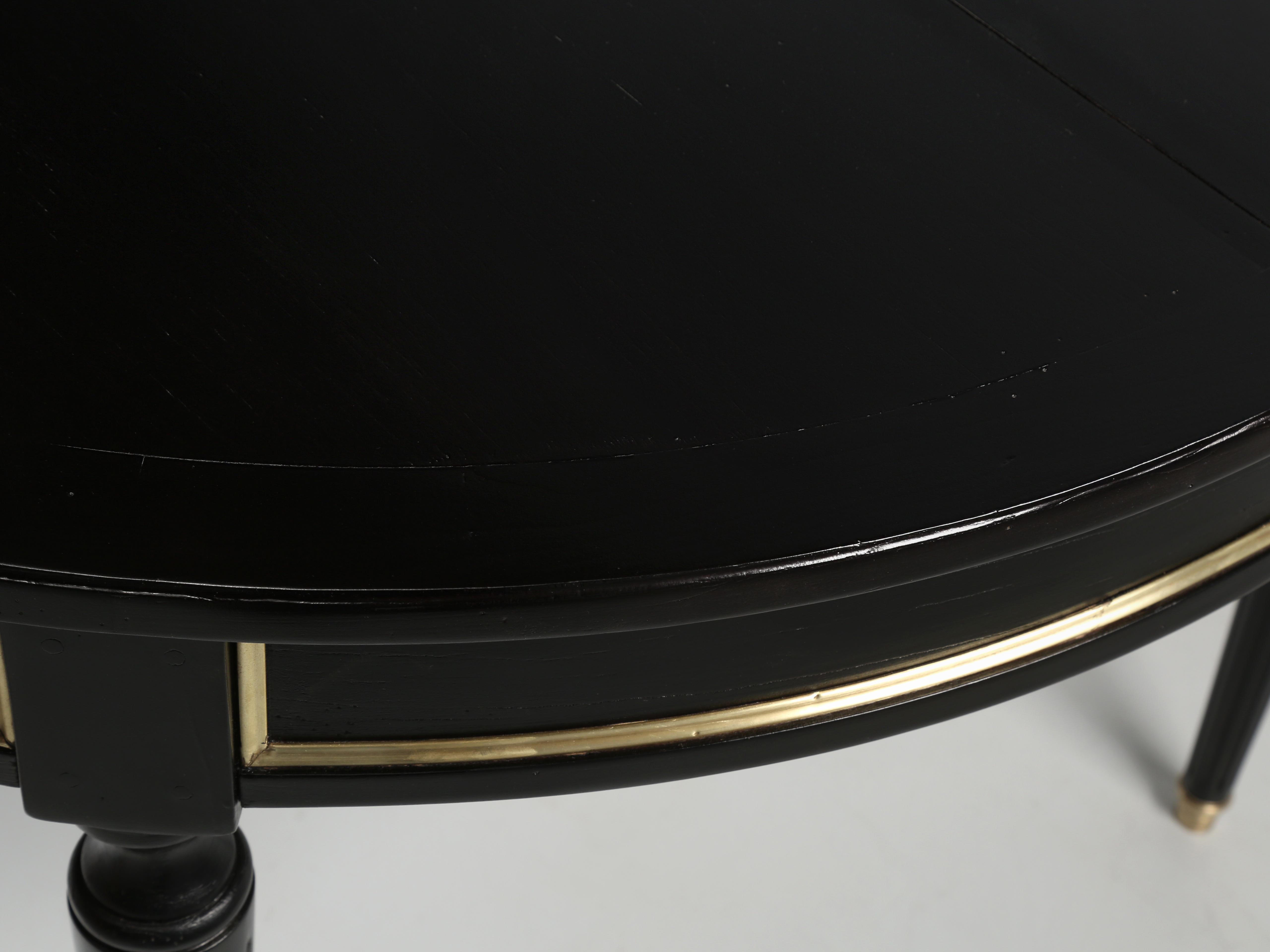 Brass Vintage French Louis XVI Style Round Dining Table with Recent Ebonized Finish