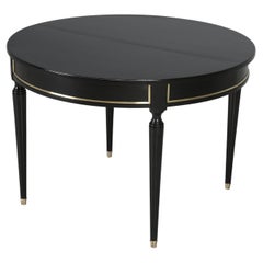 Vintage French Louis XVI Style Round Dining Table with Recent Ebonized Finish
