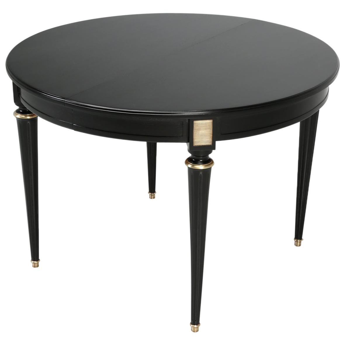 Vintage French Louis XVI Style Round Ebonized Dining Table, Completely Restored