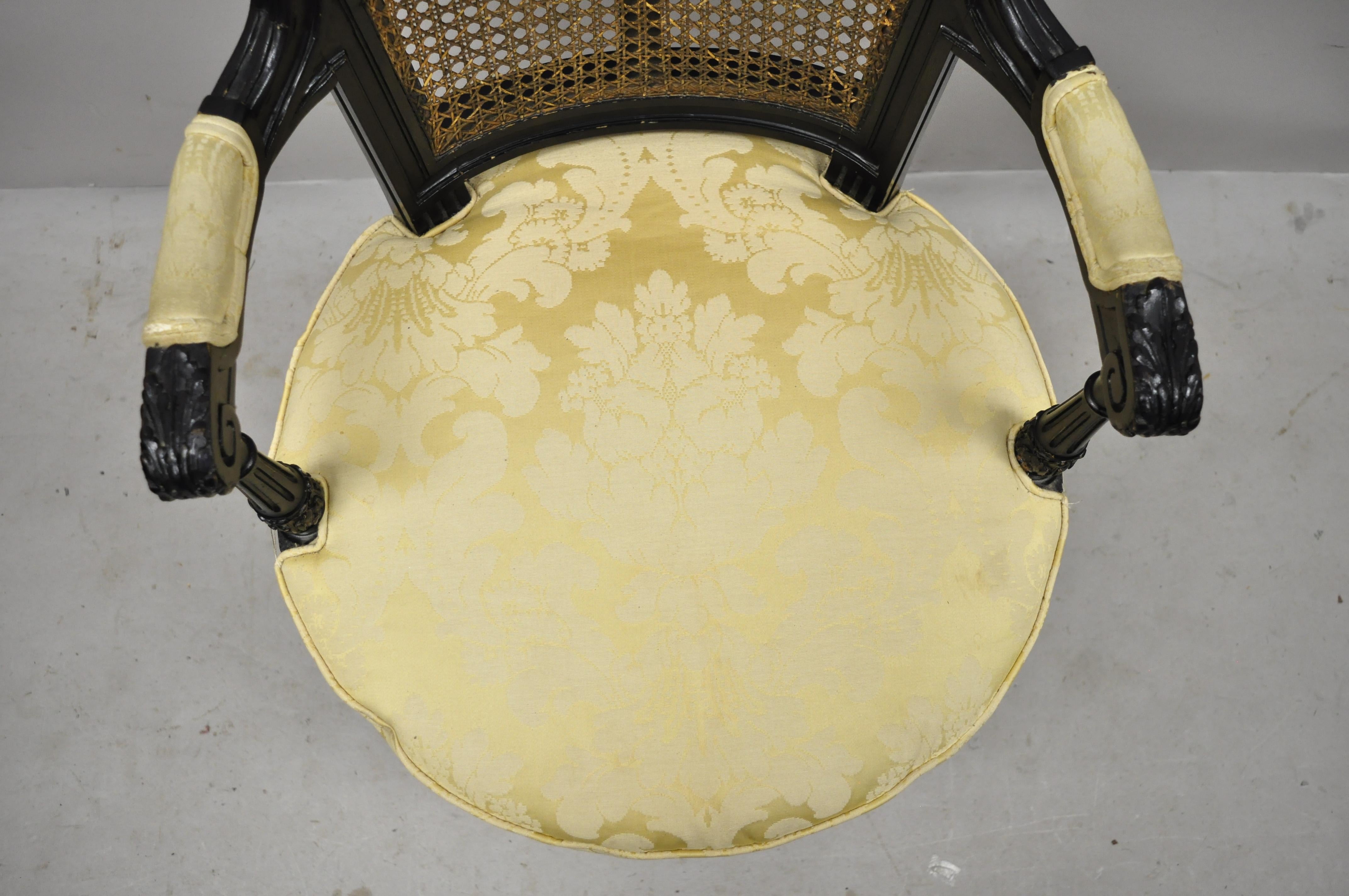 Vintage French Louis XVI Style Swivel Seat Cane Back Black Ebonized Vanity Chair In Good Condition In Philadelphia, PA