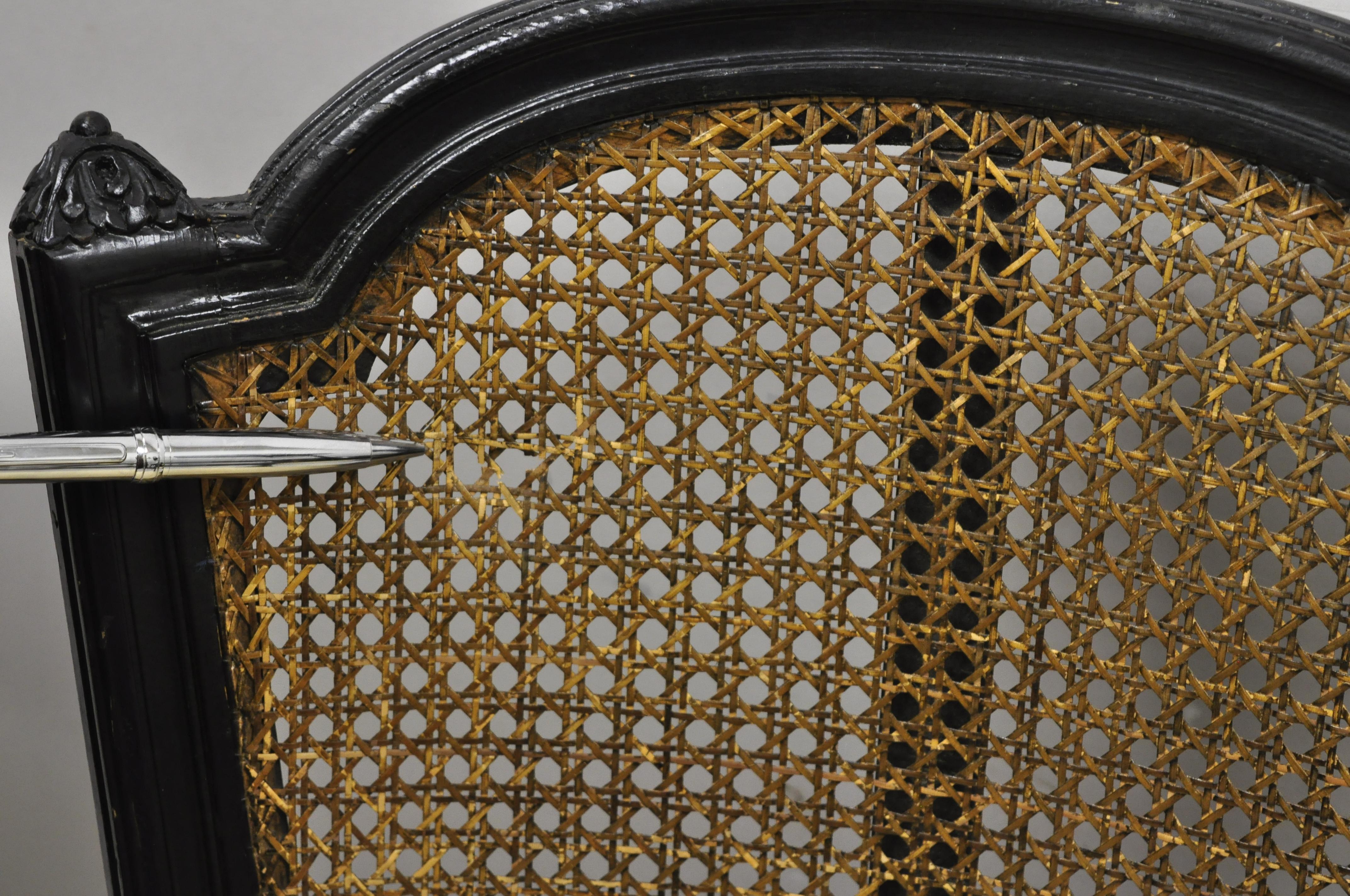 Vintage French Louis XVI Style Swivel Seat Cane Back Black Ebonized Vanity Chair 3