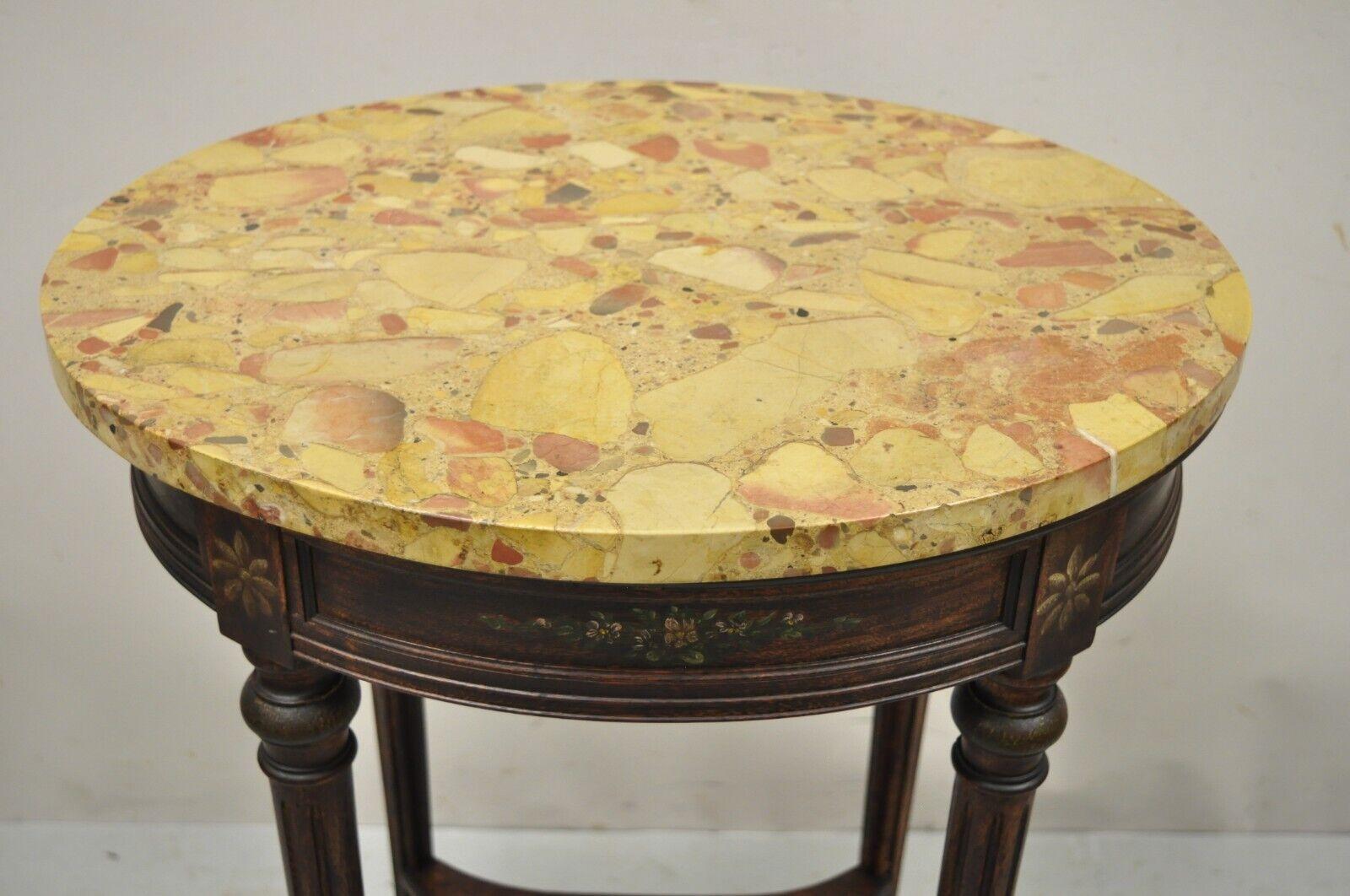 Vintage French Louis XVI Style Victorian Oval Marble Top Accent Side Table For Sale 7