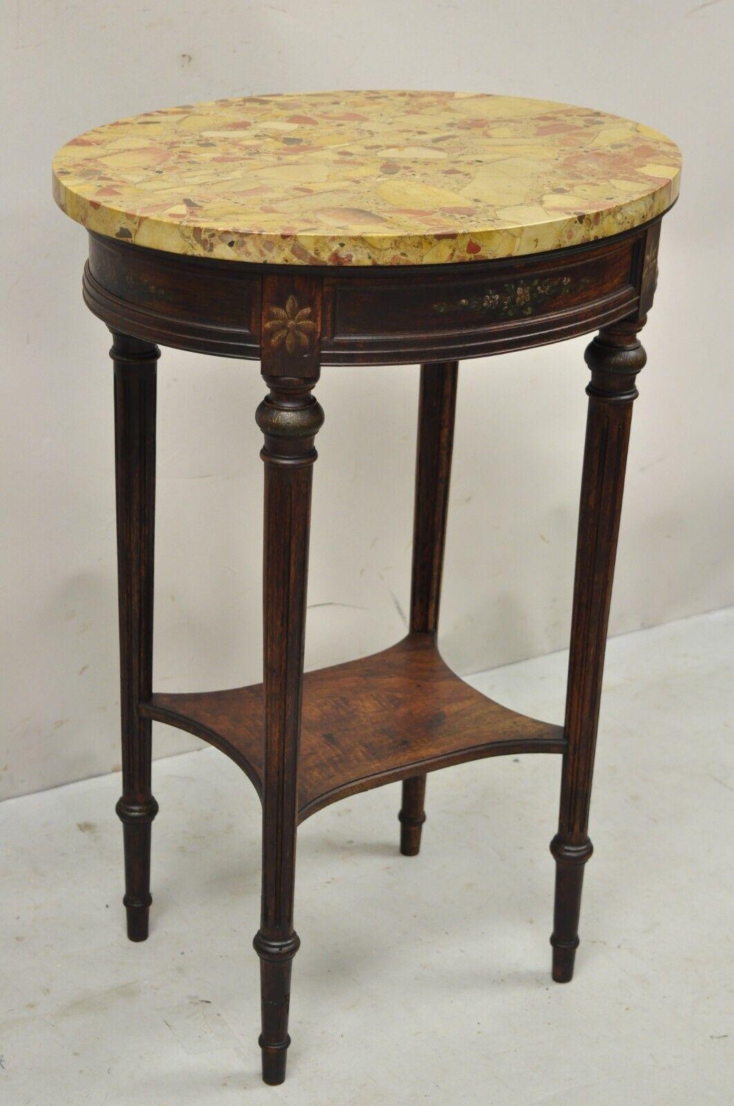 Vintage French Louis XVI Style Victorian Oval Marble Top Accent Side Table For Sale 8