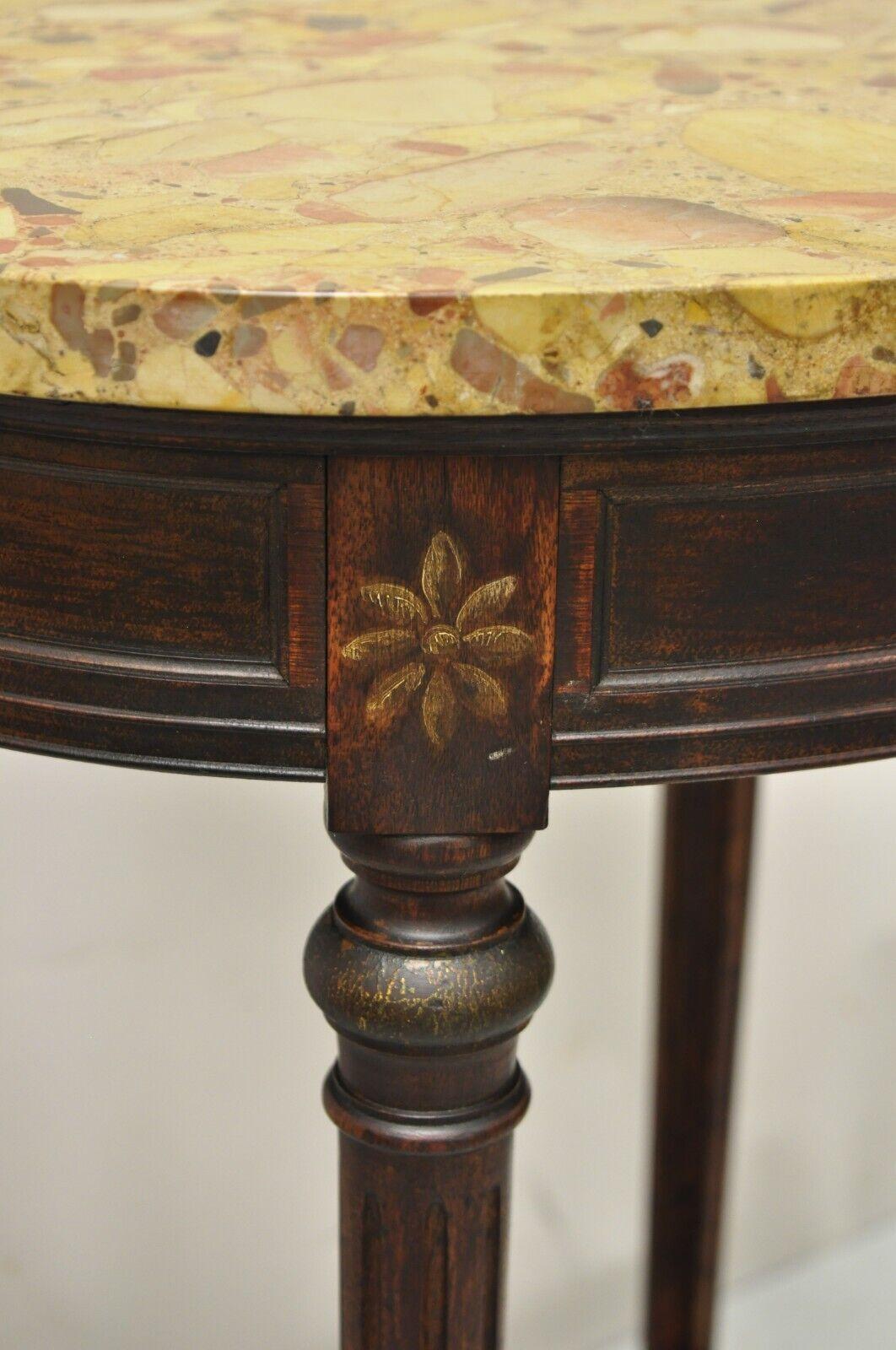 Vintage French Louis XVI Style Victorian Oval Marble Top Accent Side Table For Sale 3