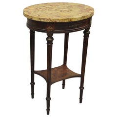 Antique French Louis XVI Style Victorian Oval Marble Top Accent Side Table