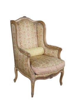 Vintage French Louis XVI style Walnut Bergère Wingback Library Reading Chair