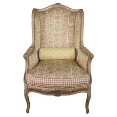 Vintage French Louis XVI style Walnut Bergère Wingback Library Reading Chair
