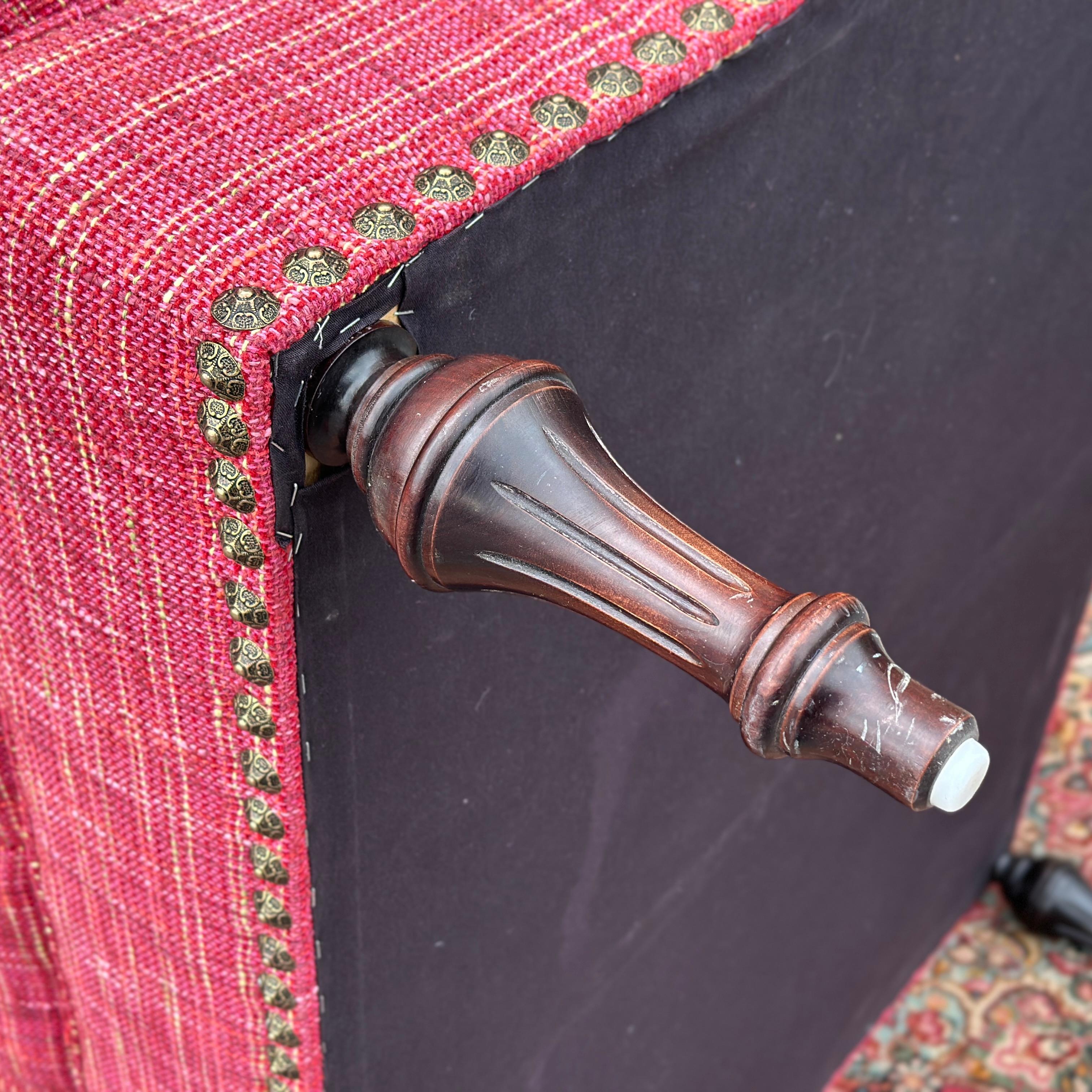 Vintage French Louis XVI Tufted Pink Cocktail Ottoman With Brass Tack Detail 7