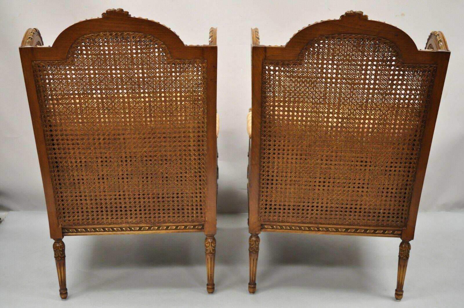 Vintage French Louis XVl Style Cane Bergere Lounge Chairs, a Pair 5