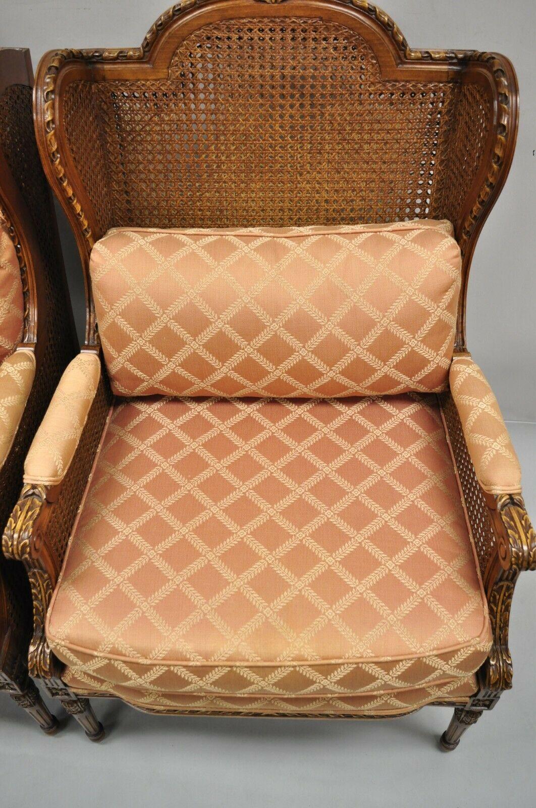 Vintage French Louis XVl Style Cane Bergere Lounge Chairs, a Pair 6