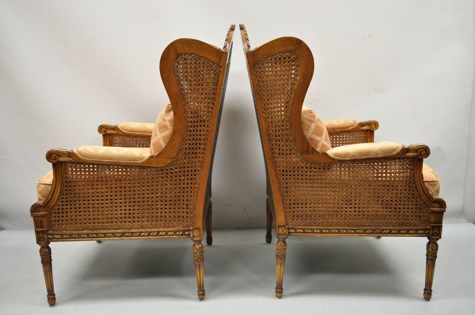 Vintage French Louis XVl Style Cane Bergere Lounge Chairs, a Pair 2