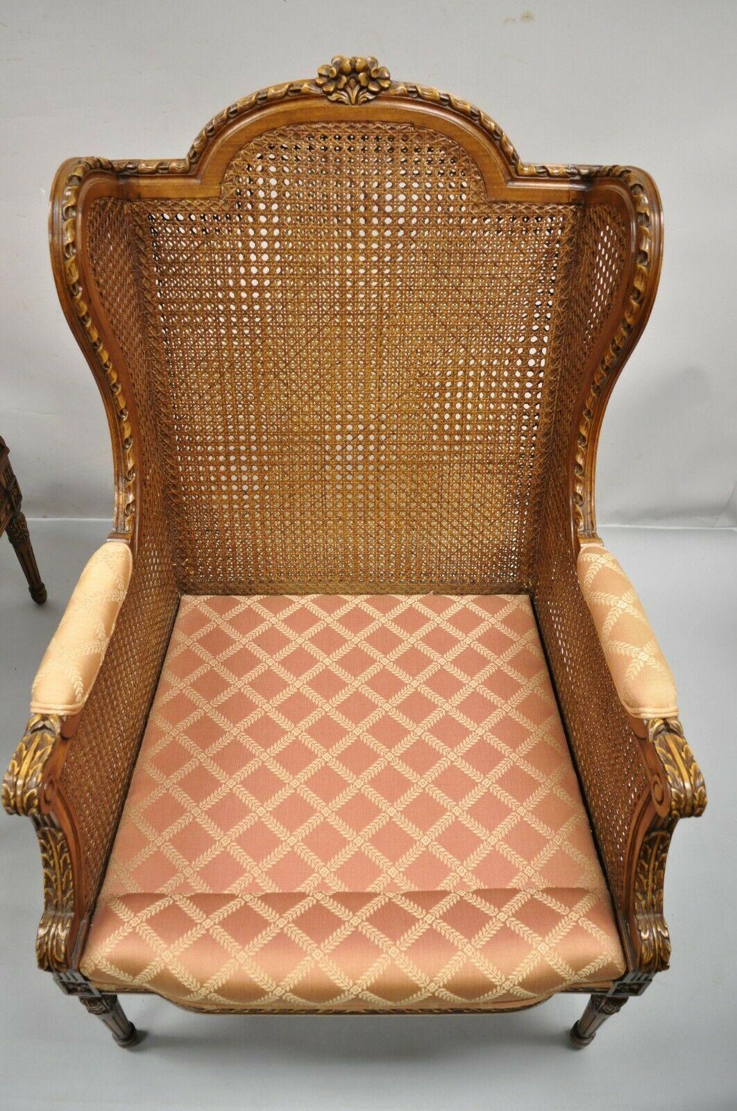 Vintage French Louis XVl Style Cane Bergere Lounge Chairs, a Pair 4