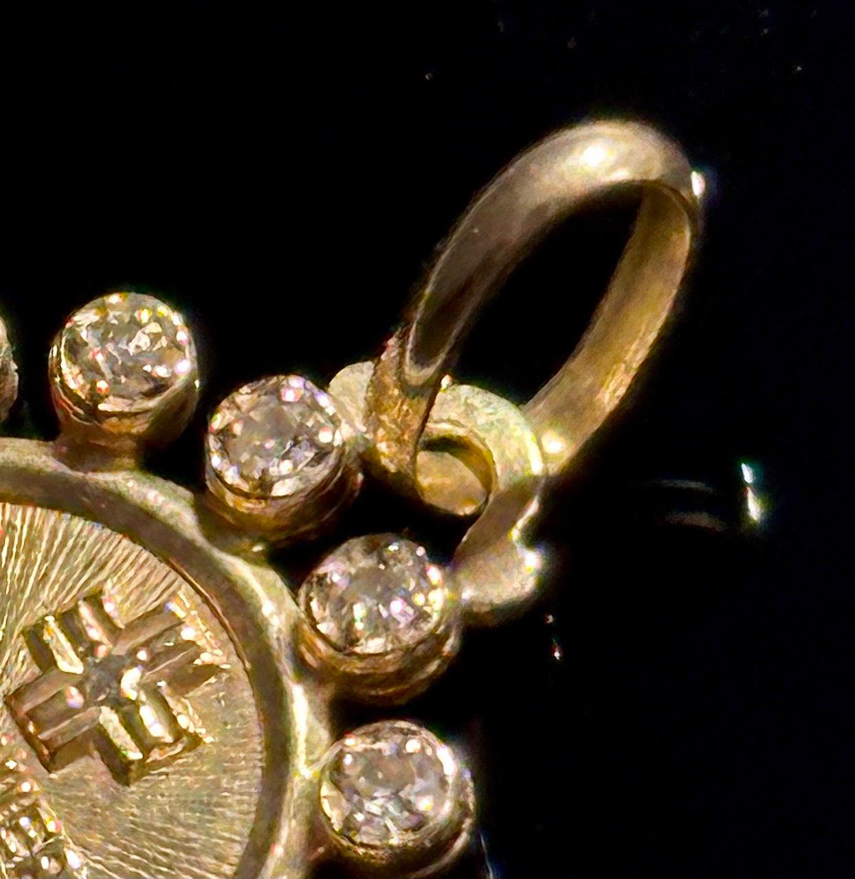 Vintage By  Französische Love-Medaille von Alphonse Augis  18 Karat Gelbgold Diamant Halo Rubin Diamant-Halo 1